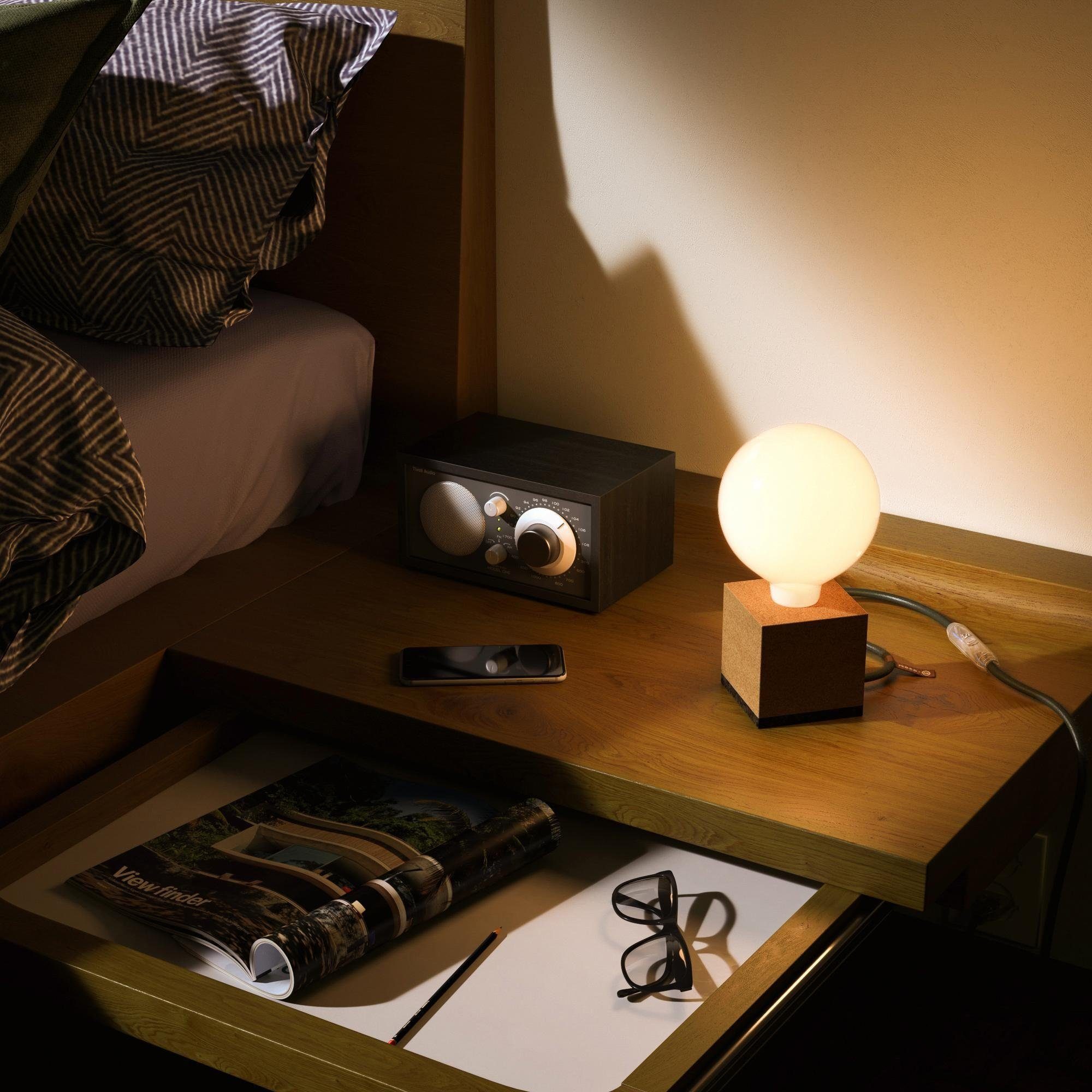 SEGULA Tischleuchte, ohne Leuchtmittel, Tischlampe Korkwürfel, 2m  Textilkabel grün, mit Schalter | Tischlampen