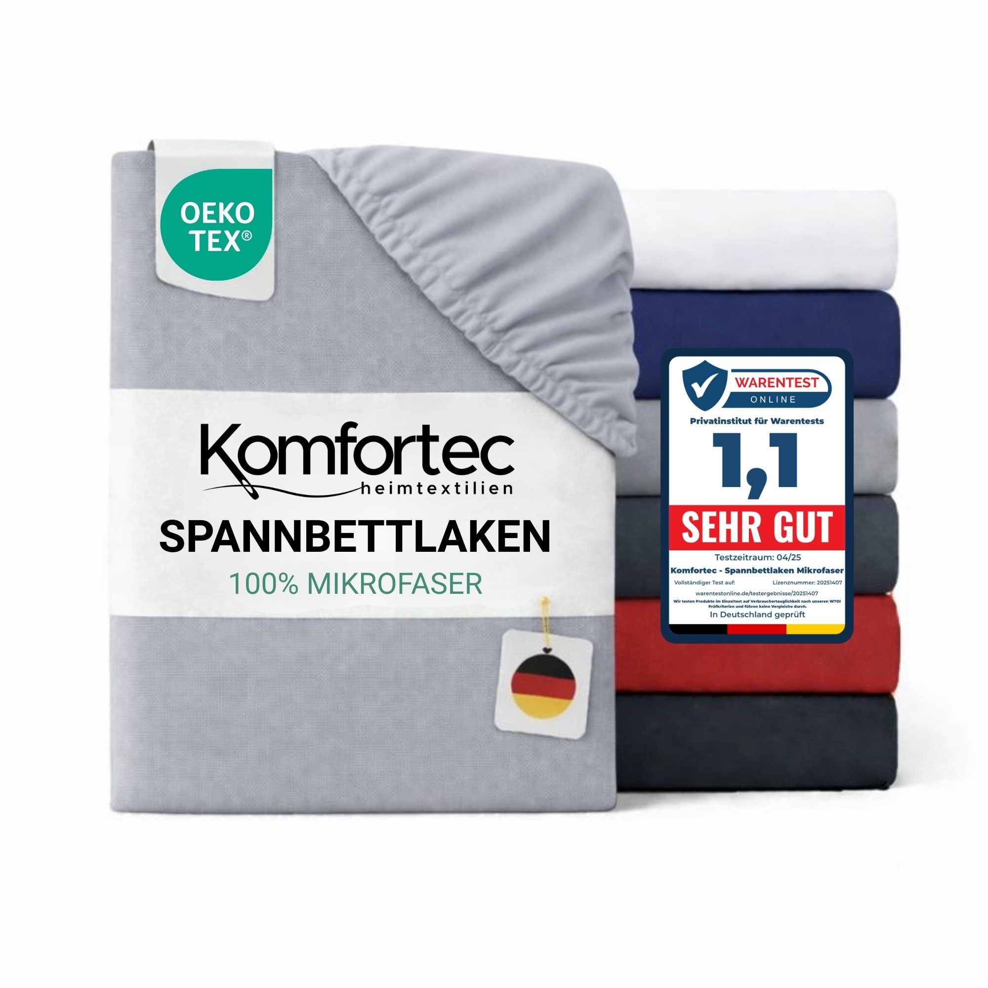 Komfortec Spannbettlaken Boxspringbett bis 15cm - 30cm Matratzenhöhe, Mikrofaser, Gummizug: Rundum, (1 Stück), 90x200 cm, Grau