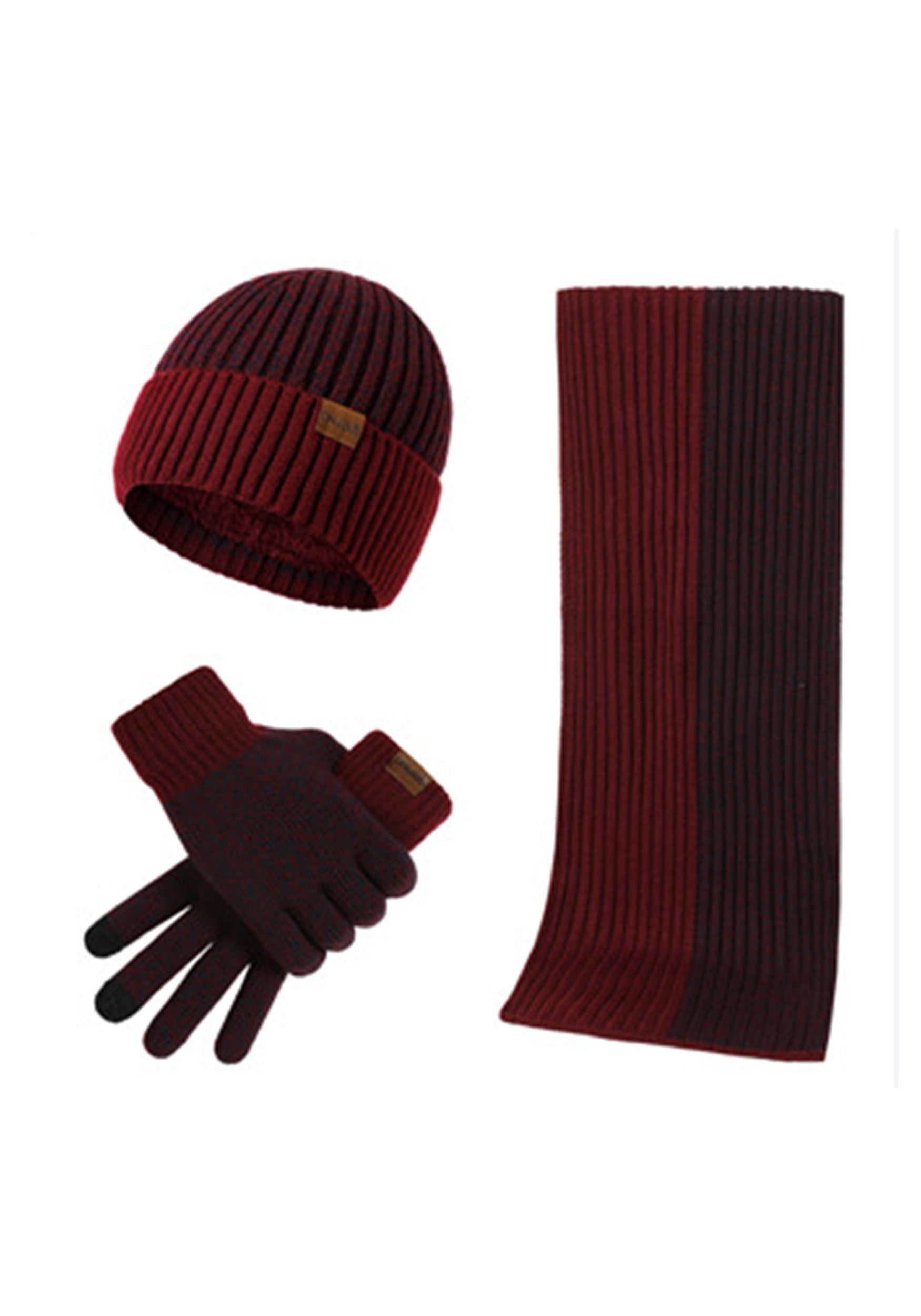 warm Stück verdickte Winter Weinrot Hut Handschuhe drei Strickmütze Weich MAGICSHE Schal Set