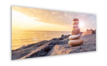 artissimo Glasbild Glasbild XXL 125x50 cm Bild aus Glas Wandbild groß Spa Strand Steine, Landschaften: Sonnenuntergang
