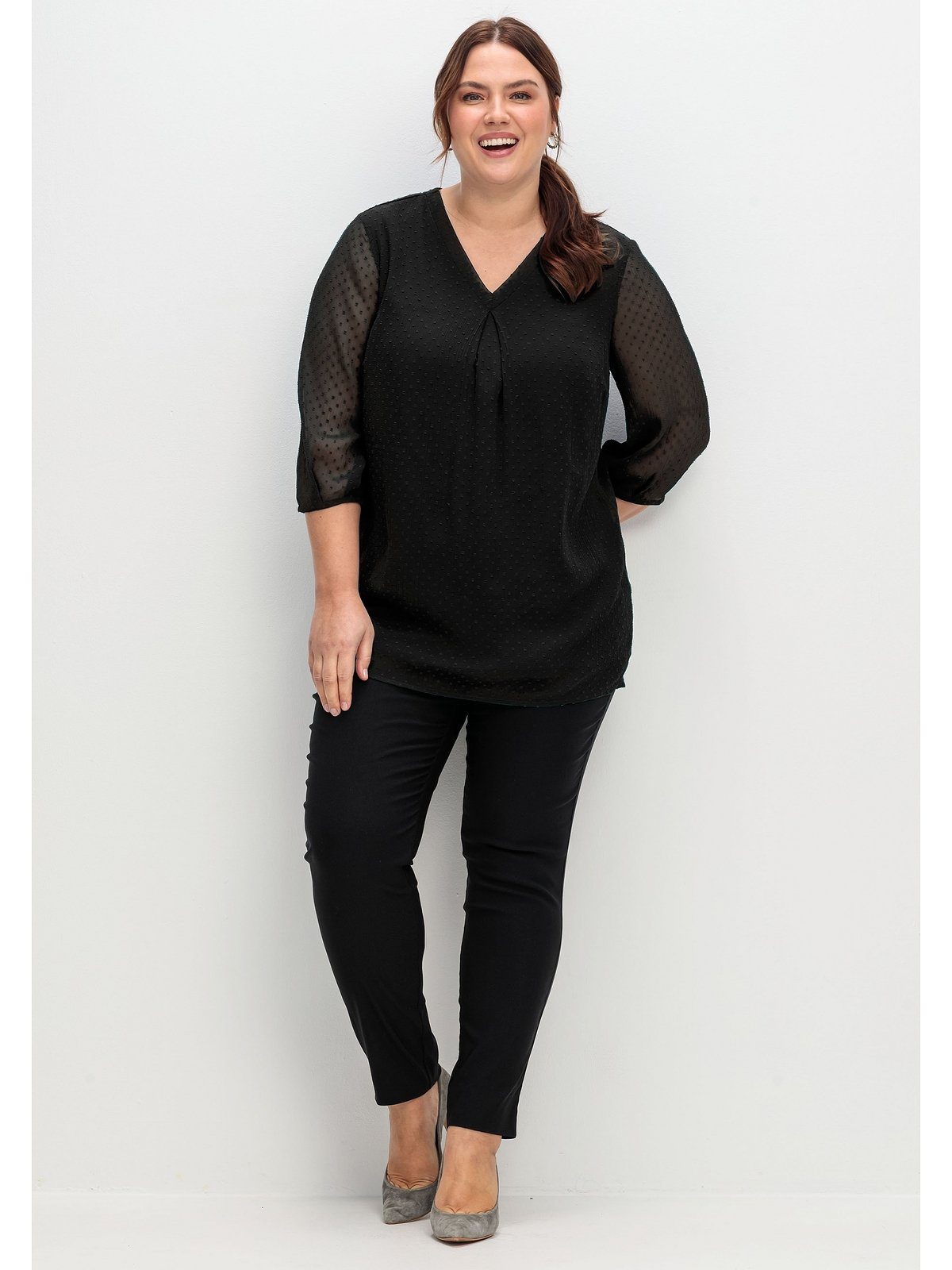 Sheego Tunika Große Größen mit Chiffon-Ärmeln und eingewebtem Muster