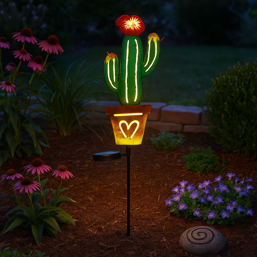 EGLO LED Solarleuchte, LED-Leuchtmittel fest verbaut, Warmweiß, LED Solar Außen Steck Leuchte Kaktus Design Garten Terrassen