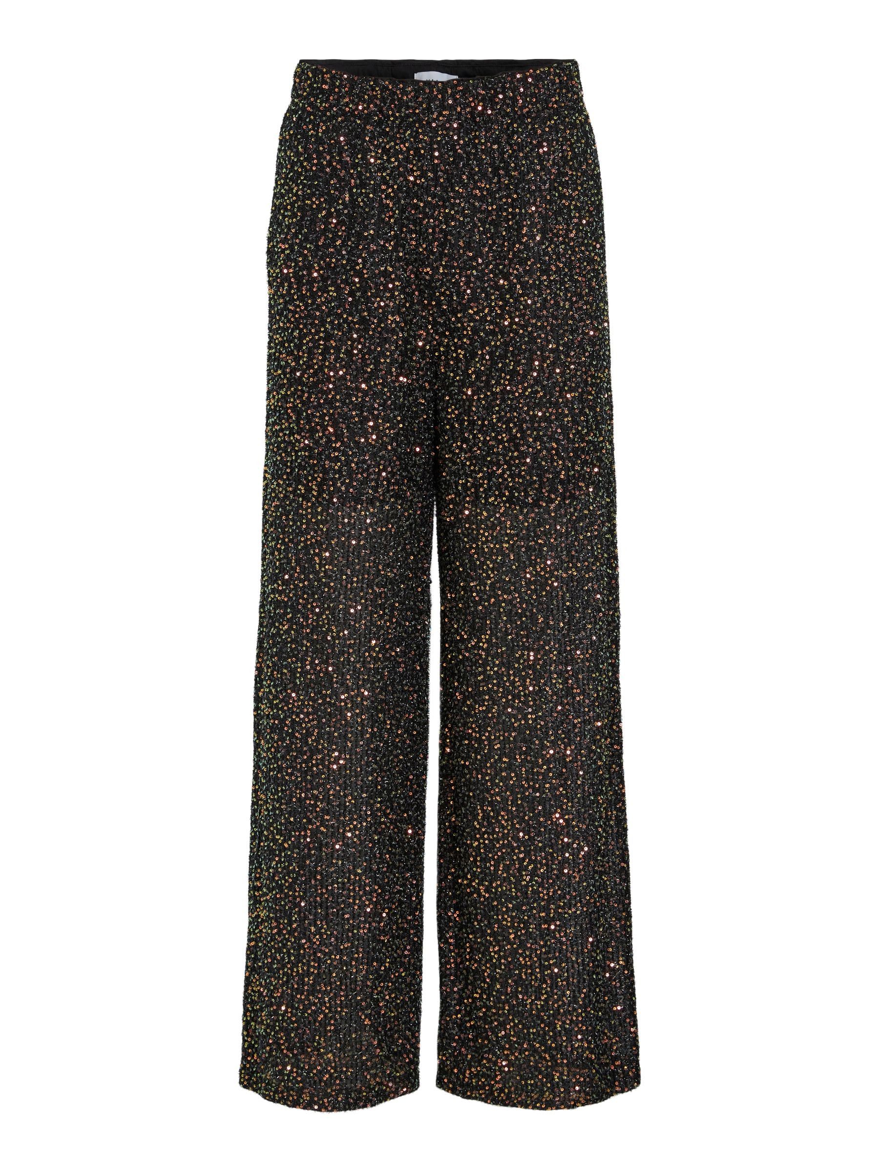 Vila Stoffhose Pailletten Stoff weite Elegante Marlene Pants VISCARA VIVARONE HW WIDE PANT - NOOS