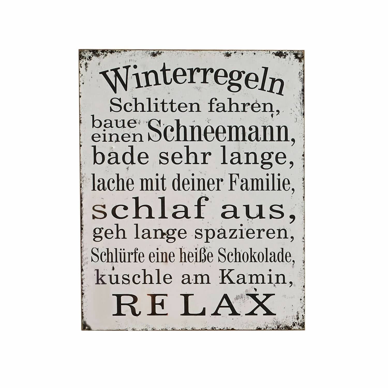 Weihnachtsfigur Dekoboard Winterregeln antikweiß