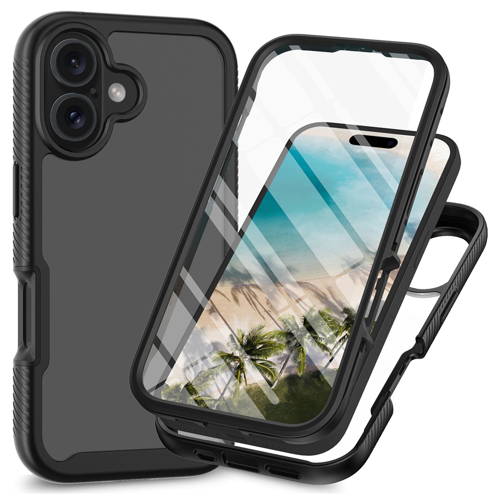 betterfon Smartphone-Hülle Outdoor Hülle für iPhone 16 Panzer 360 Grad TPU Case mit Displayschutz, Integrierter Displayschutz empfindlichkeitserhaltend & kratzresistent