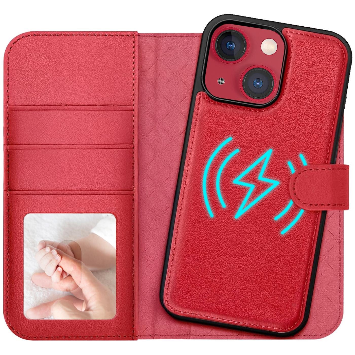 CoolGadget Handyhülle Magnet Book Case für Apple iPhone 13 Hülle + Klapphülle 6,1 Zoll, 2in1 abnehmbare magnetische RFID Schutzhülle Kartenfach Fotofenster