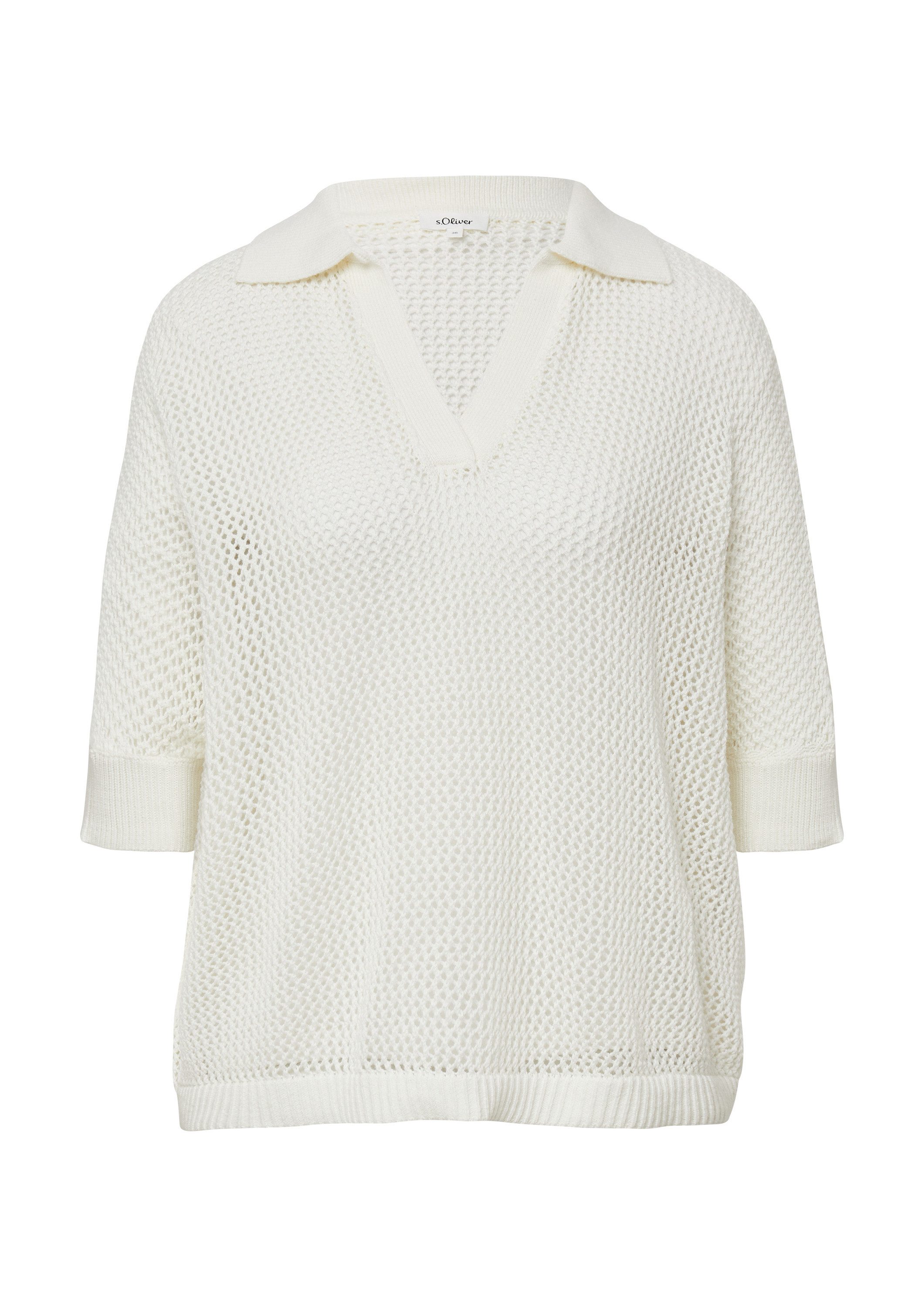 s.Oliver Kurzarmpullover Strickpullover Oversized Ajour-Polo