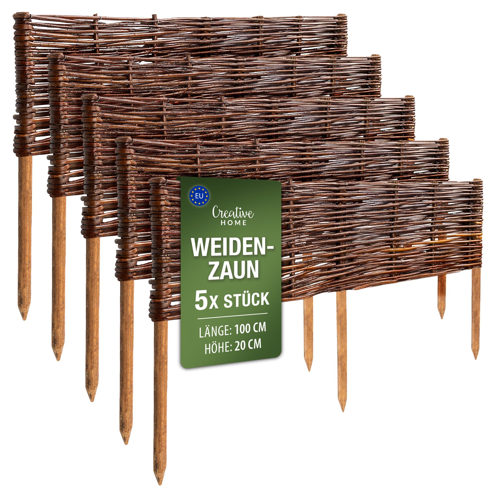 Creative Home Weidenzaun Beeteinfassung Weide Weidenzaun 5er Set Gartenzaun