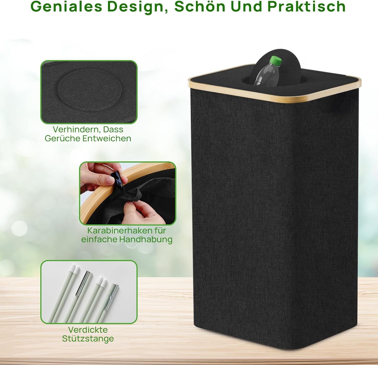 skelo Flaschenkorb Pfandflaschen Sammelbehälter, 100L Fasst 30 Leere Flaschen, 100 l, 41 x 33,5 x 75 cm, 100 Liter, Baumwolle, Untere Verstärkung – Bild 5 von 5