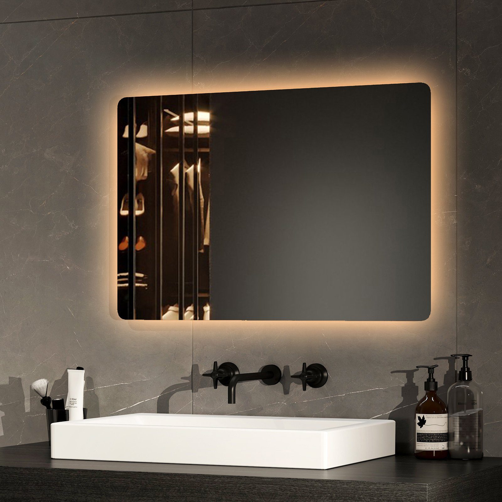 EMKE Badspiegel LED-Lichtspiegel Wandspiegel Beleuchtung mit des Beschlagfrei, Lichts, Farben cm x40 2 Druckknopfschalter,Energiesparend,60 und