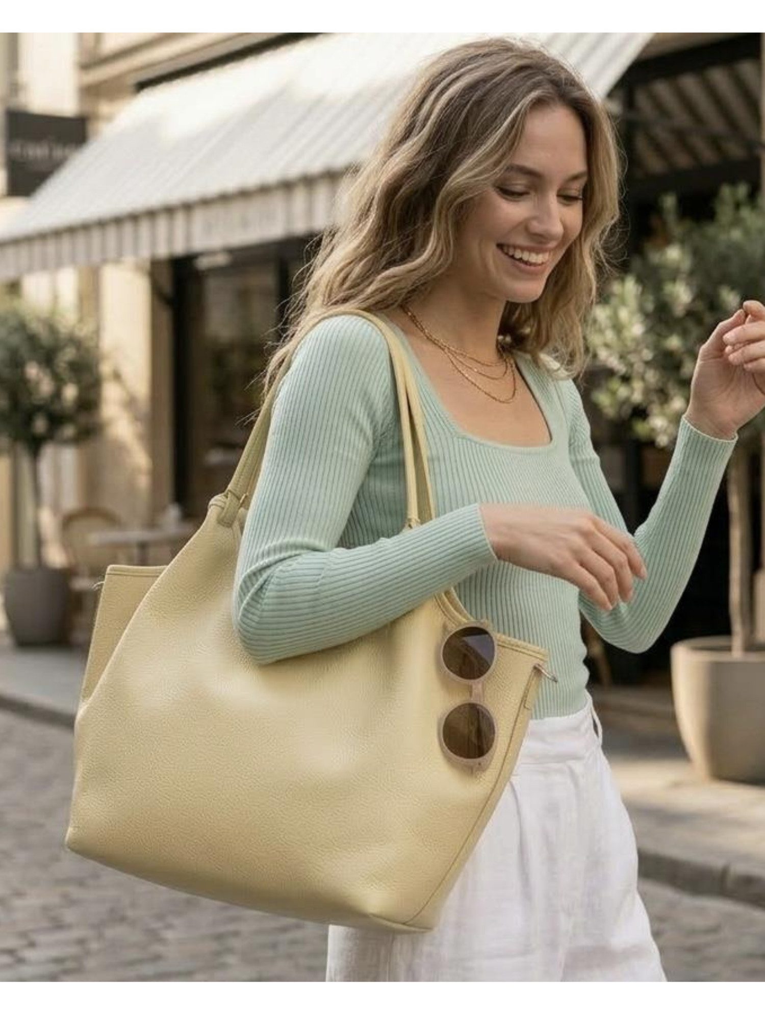 BRISE TASCHE Shopper Echtleder Schultertasche & Shopper, Echtleder, handgefertigt, abnehmbarer Schulterriemen, 3 Fächer