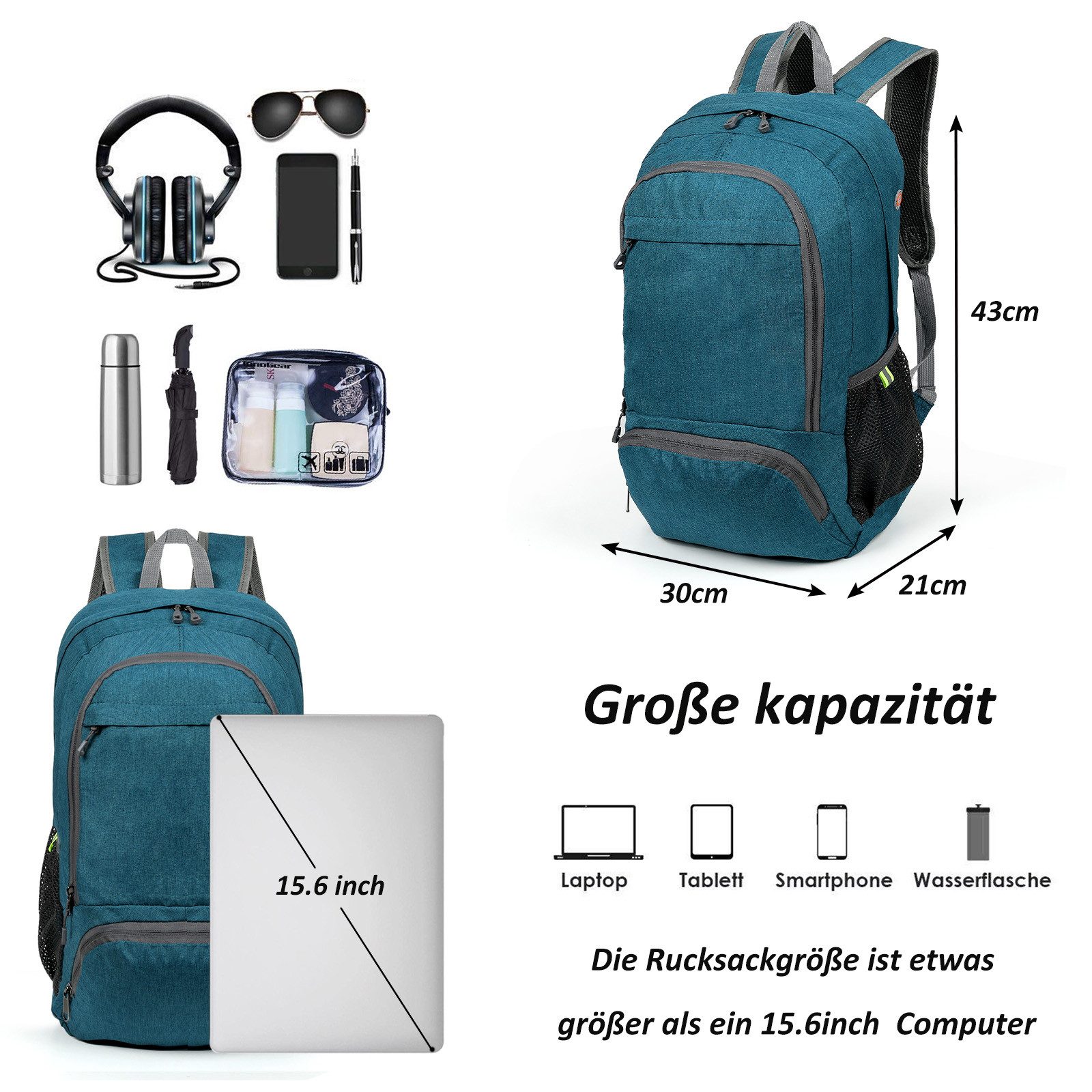 TAN.TOMI Wanderrucksack 23L Rucksack Leicht Faltbarer Reiserucksack Seitentaschen, Für Radfahren, Klettern, Bergsteigen und Reisen Sport