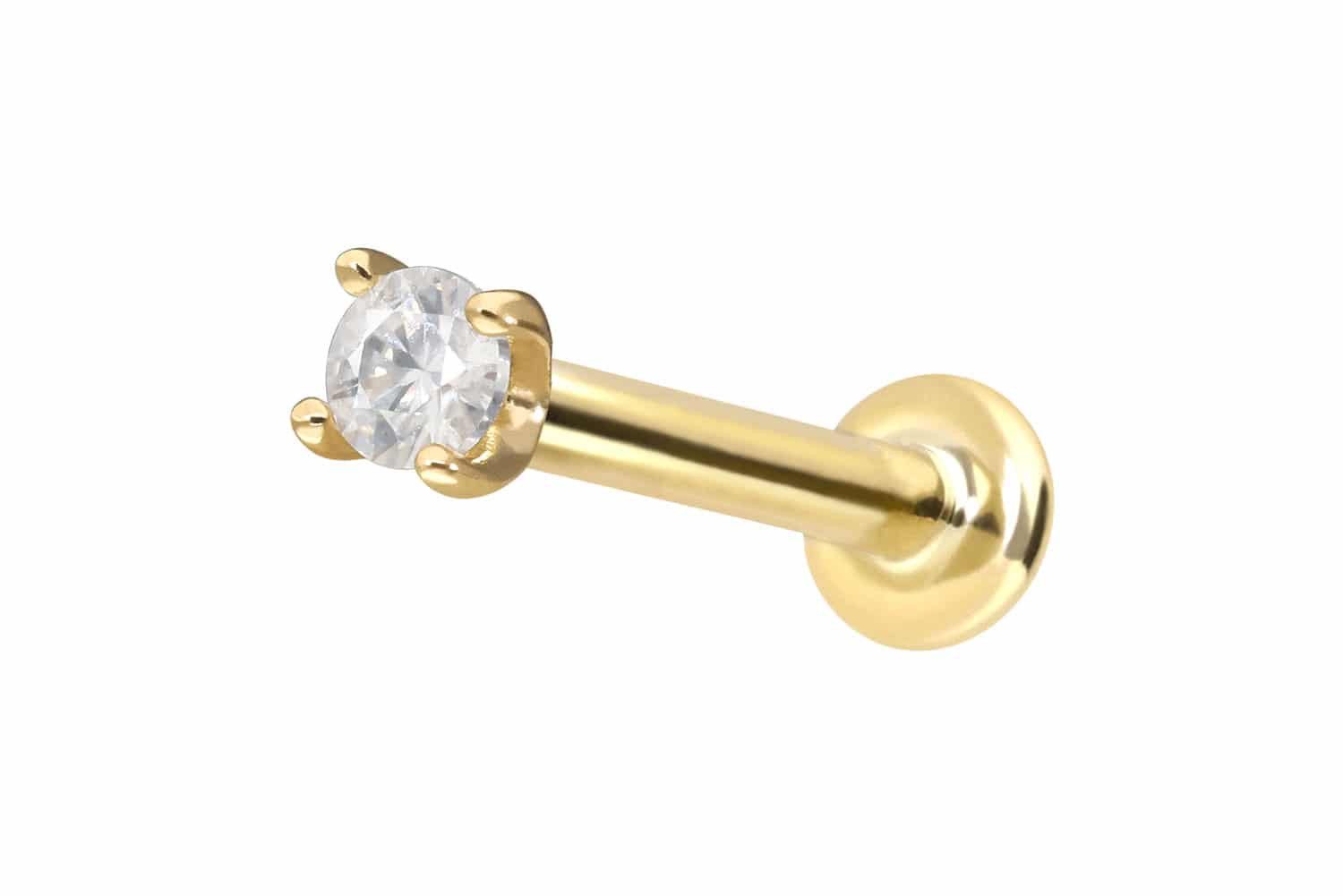 PIERCINGLINE Piercing-Set 14 Karat Gold Labret mit Innengewinde MOISSANIT (Labrets, 1-tlg)