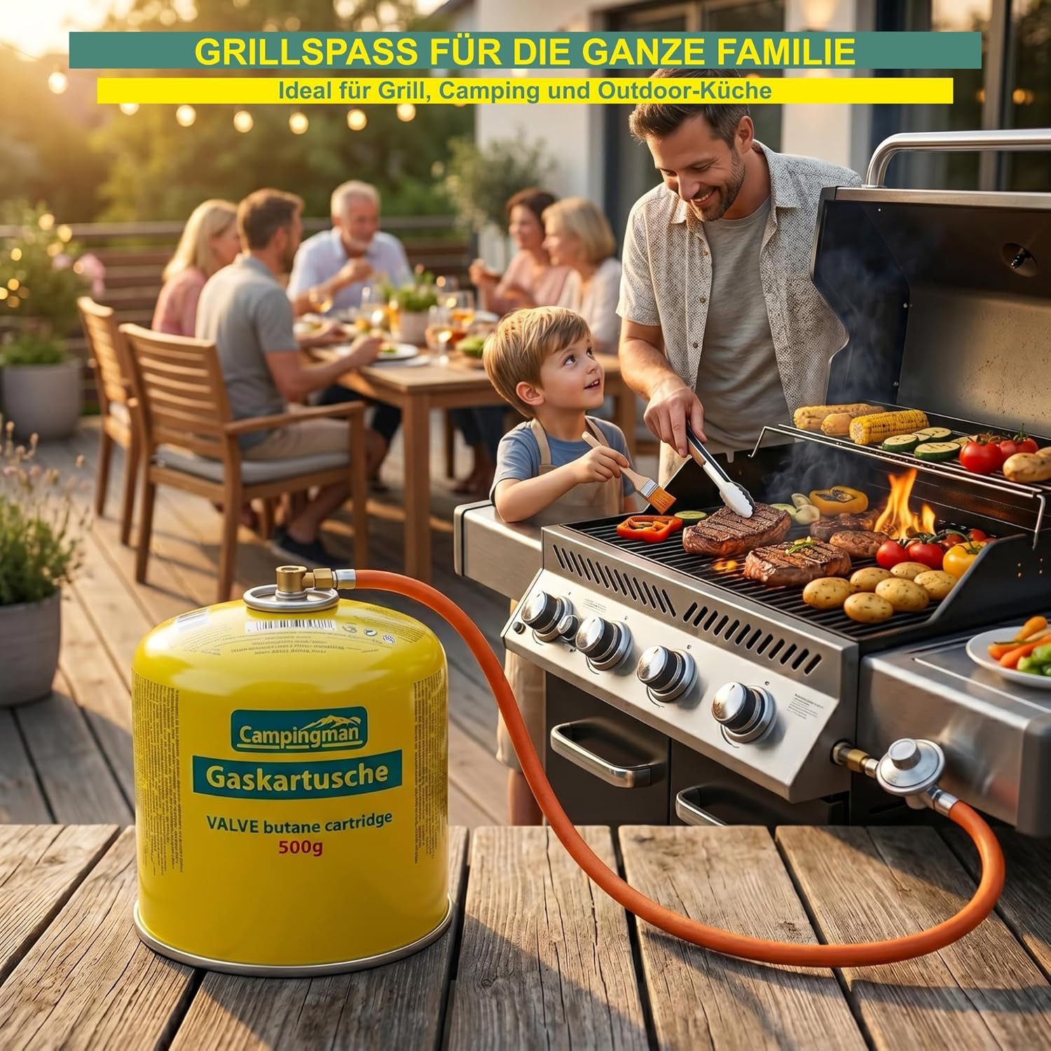 Campingman Gaskartusche 500g mit Schraubventil EN 417 – Butangas Kartusche, Zubehör für Universal Schraubkartusche für Campingkocher, 1 St., Unkrautbrenner, Weber Grill & Campinggas