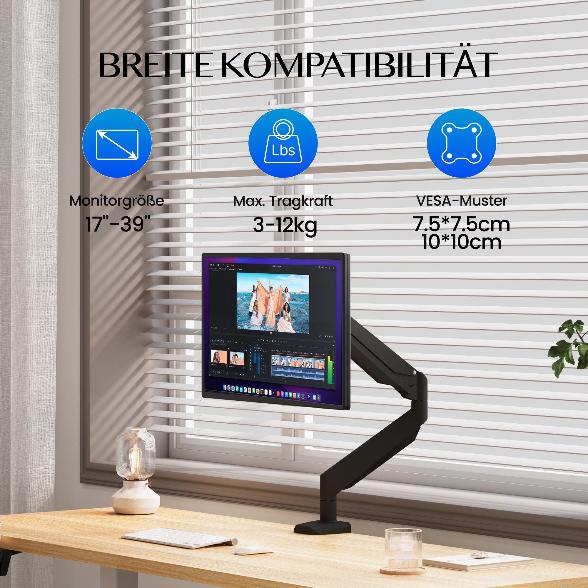 FLEXISPOT Monitorständer Ergonomische Monitorhalterung für Schreibtisch, flexibel verstellbar, (bis 39 Zoll, VESA 75/100 mm kompatibel, 1-tlg., erweiterter Verstellbereich bis 48 cm Höhe und 60 cm Auszug, 360° drehbar, bis 12 kg je Arm)