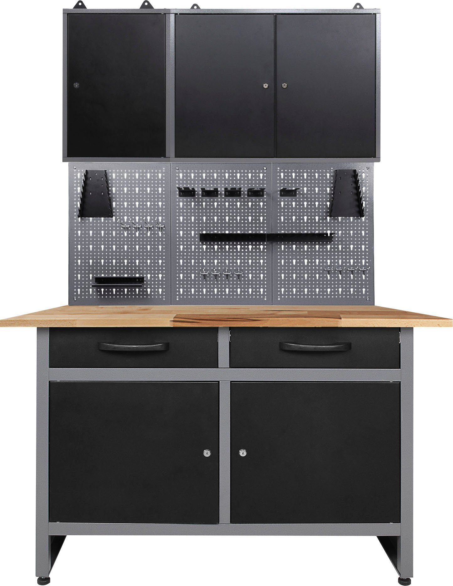 ONDIS24 Werkstatt-Set, cm, mit anthrazit/schwarz/grau Haken inkl. Lochwandsystem 120