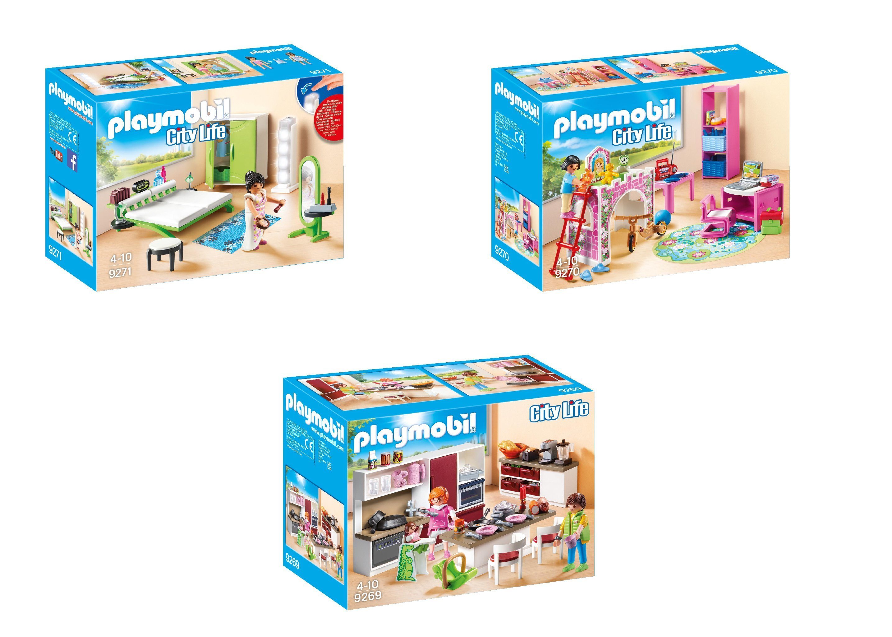 Playmobil® Konstruktions-Spielset 3er Set: 9271 Schlafzimmer + 9270  Fröhliches Kinde