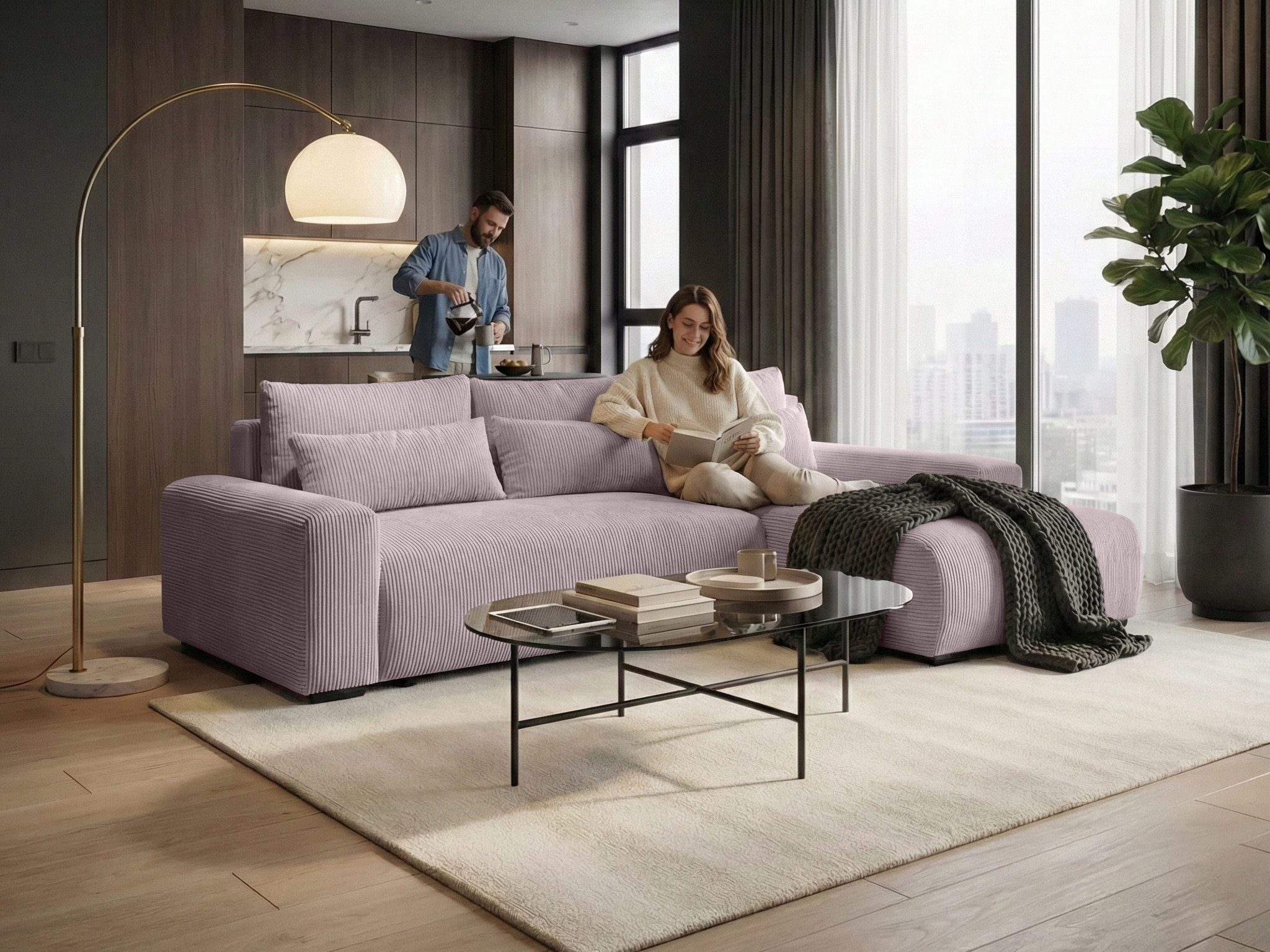Beautysofa Ecksofa Benny mit Schlaffunktion und Bettkasten, Wellenfedern, stilvoll Polsterecke im modernes Design, L-förmiges Corner Sofa aus Cordstoff