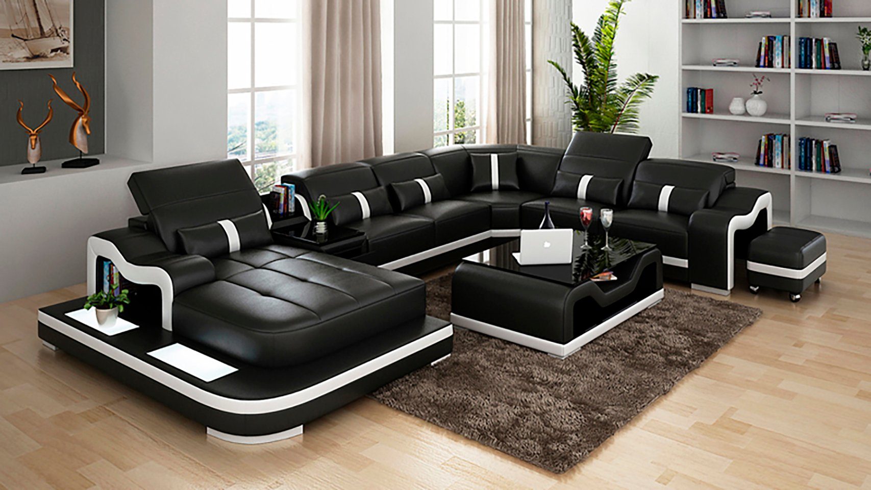 Ecksofa Ecksofa, Wohnlandschaft Eck Design Ledersofa JVmoebel Modern Couch Sofa