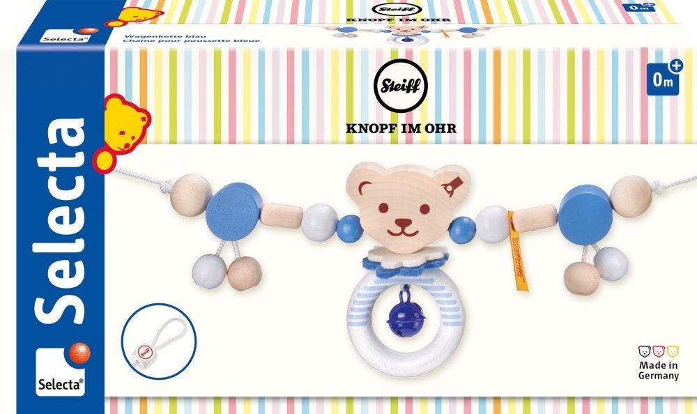 Selecta Greifling Steiff by Selecta Exklusic Holz Wagenkette blau Knopf im Ohr 64305