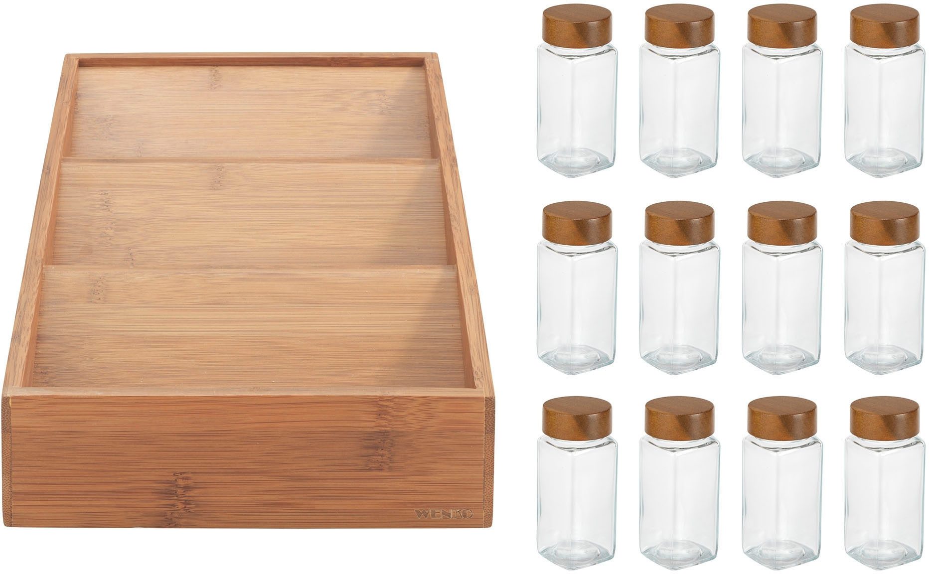 WENKO Gewürzregal mit 12 Gewürzgläser, Set 13-tlg., aus Bambus, Glas-Gewürz günstig online kaufen