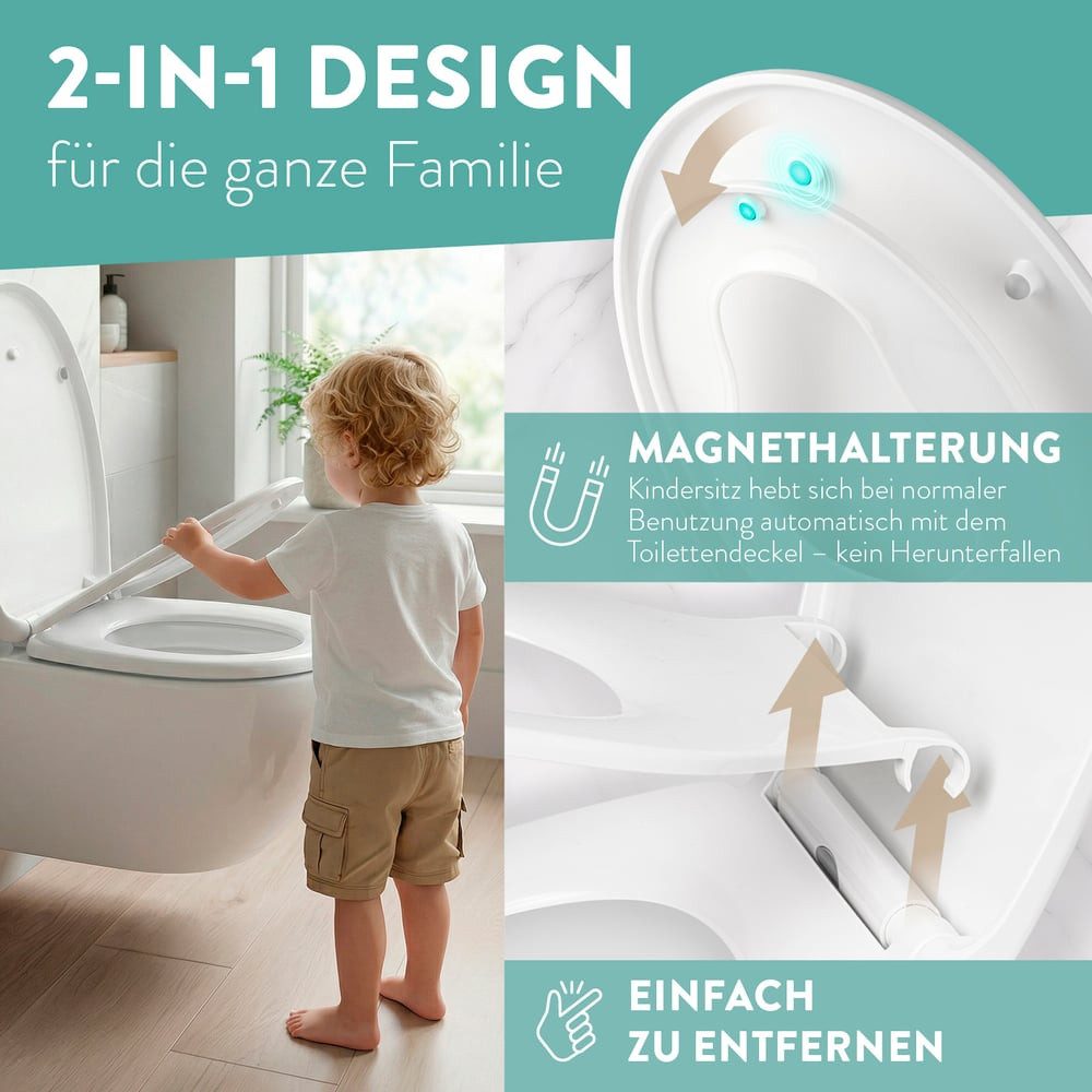 Benkstein Kinder-WC-Sitz Toilettensitz für Kinder mit Absenkautomatik (9-St), Toilettendeckel Klodeckel Klobrille mit Absenkautomatik