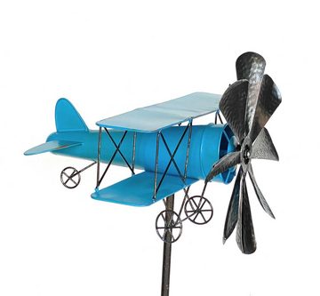 DanDiBo Gartenstecker Gartenstecker Metall Flugzeug XL 160 cm Doppeldecker Blau 96099 Windspiel Windrad Wetterfest Gartendeko Garten Gartenstab Bodenstecker