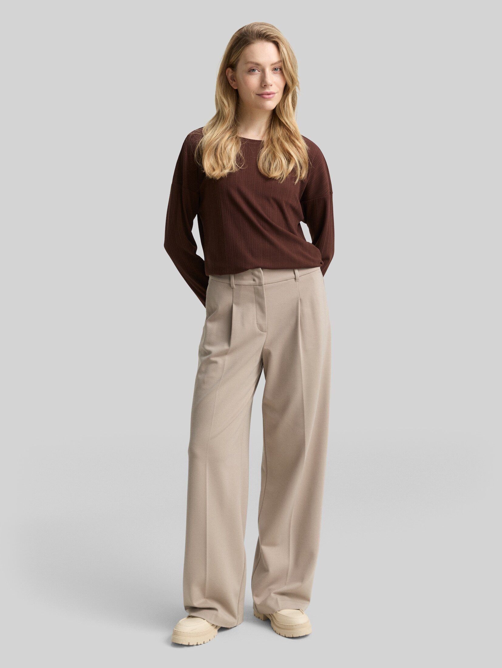 TOM TAILOR Langarmshirt T-Shirt Loose Fit Langarmshirt mit Rippstruktur