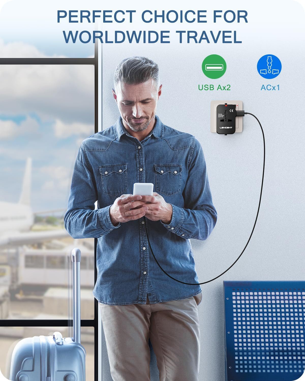 LENCENT Universal Reisestecker für Weltweit 200 Länder - Universalstecker Reiseadapter Standard-USB, USB Typ A zu Stomanschluss bis zu 200 Verschiedenen Ländern – Bild 4 von 5