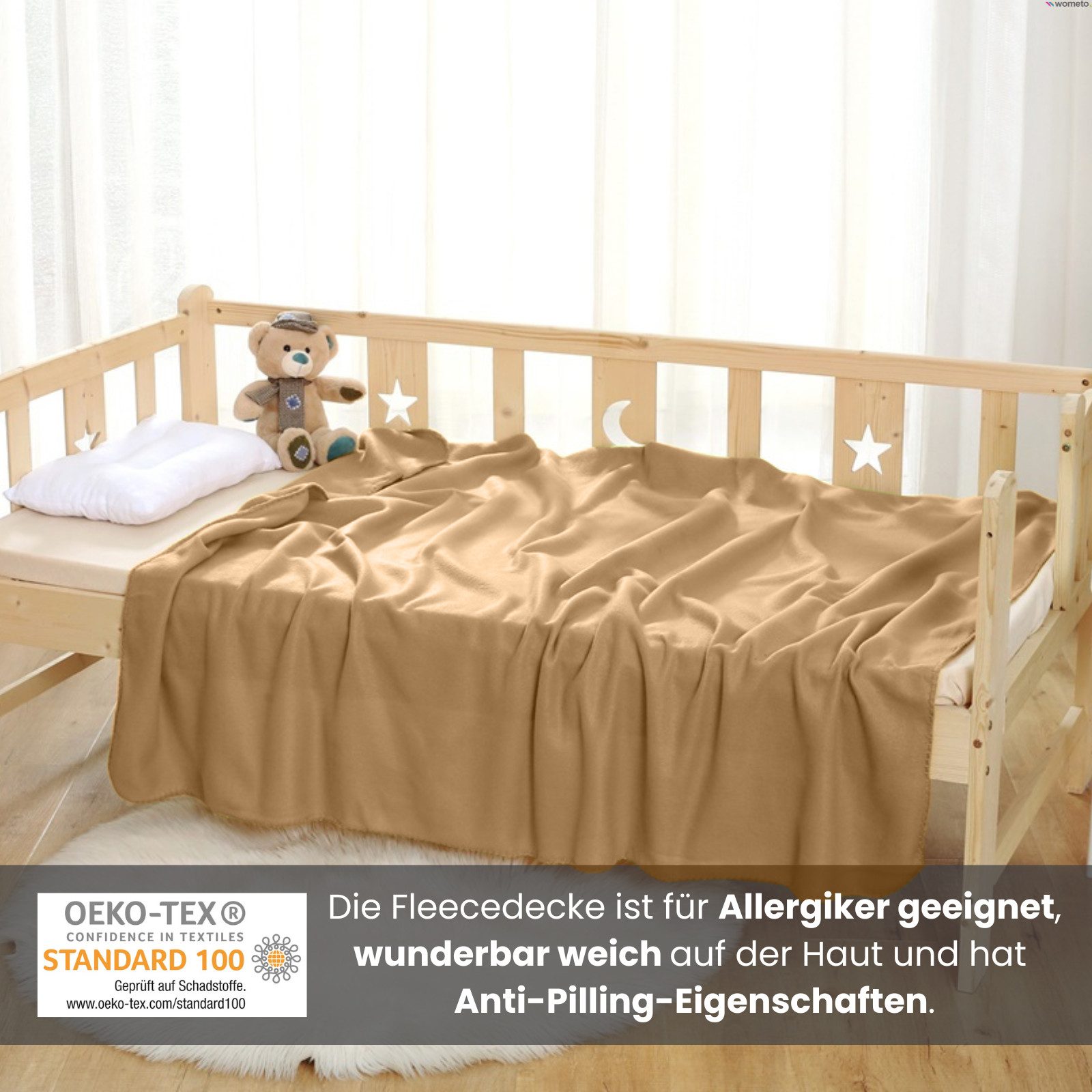 Wohndecke Polar-Fleece, wometo, OEKO-TEX®, 3 Fleecedecken mit Kettel-Rand & Anti-Pilling