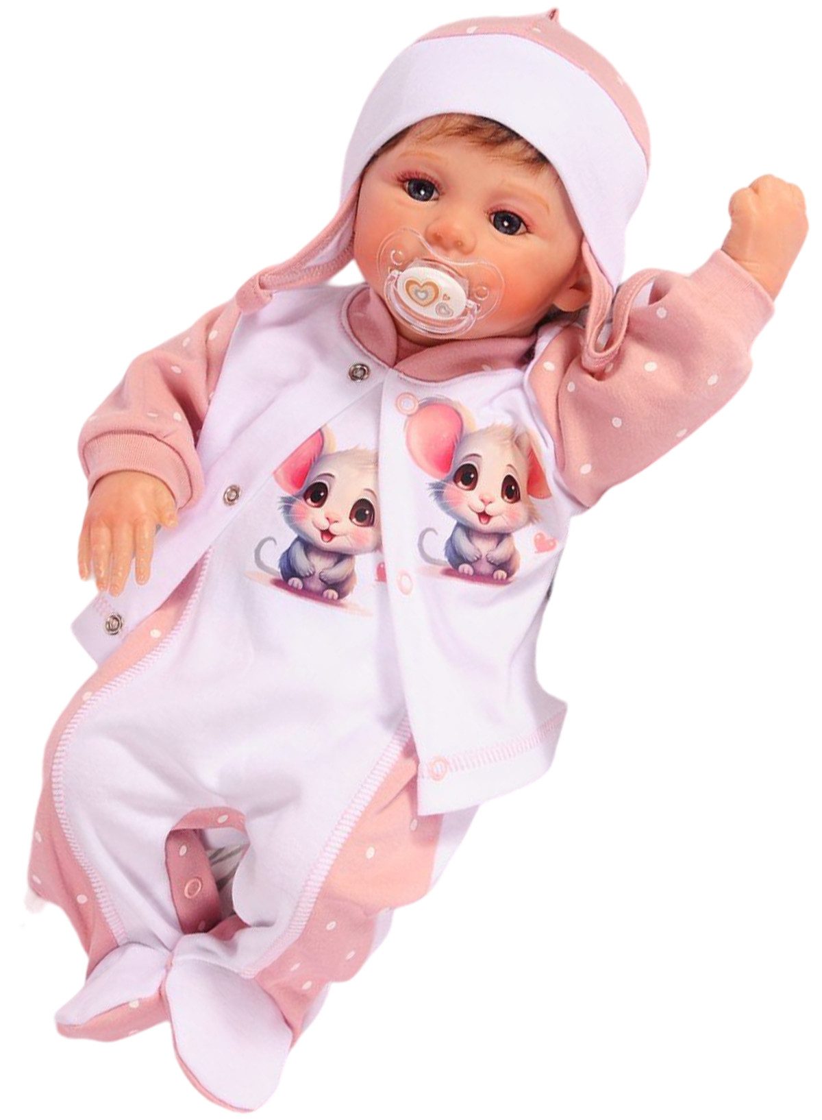 Strampler, Jäckchen & Mütze Stramplerhose Mützchen Hemdchen Set Baby Anzug mit Mäuschen