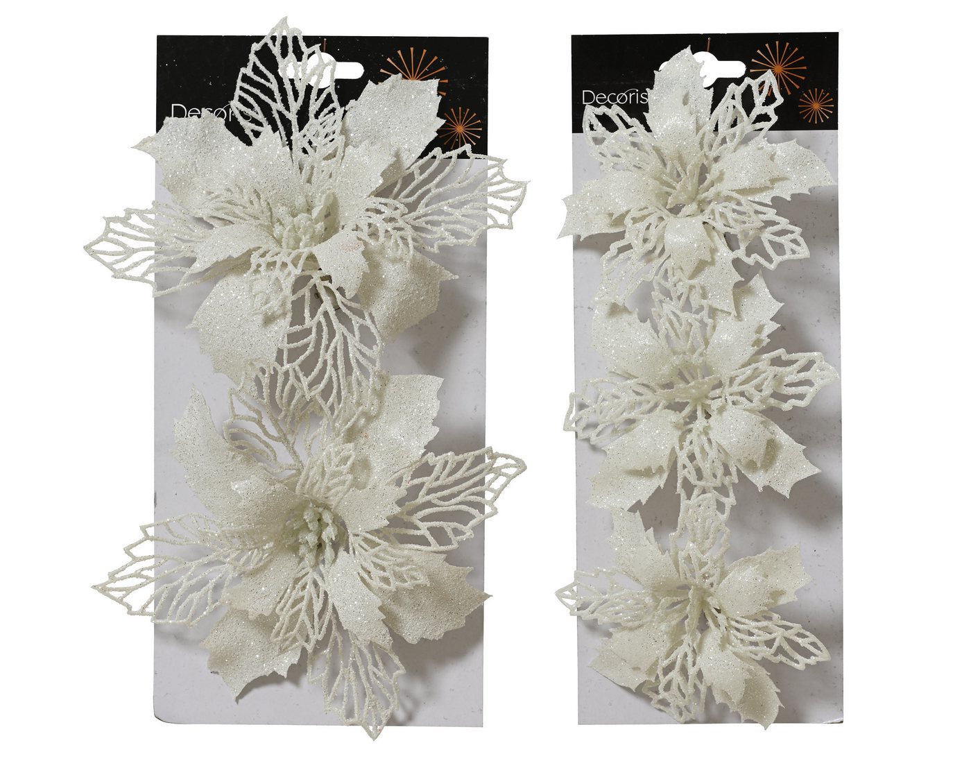 Kaemingk Christbaumschmuck, Weihnachtsstern Blüten künstlich 11 & 16cm mit Clip 5er Set Weiß