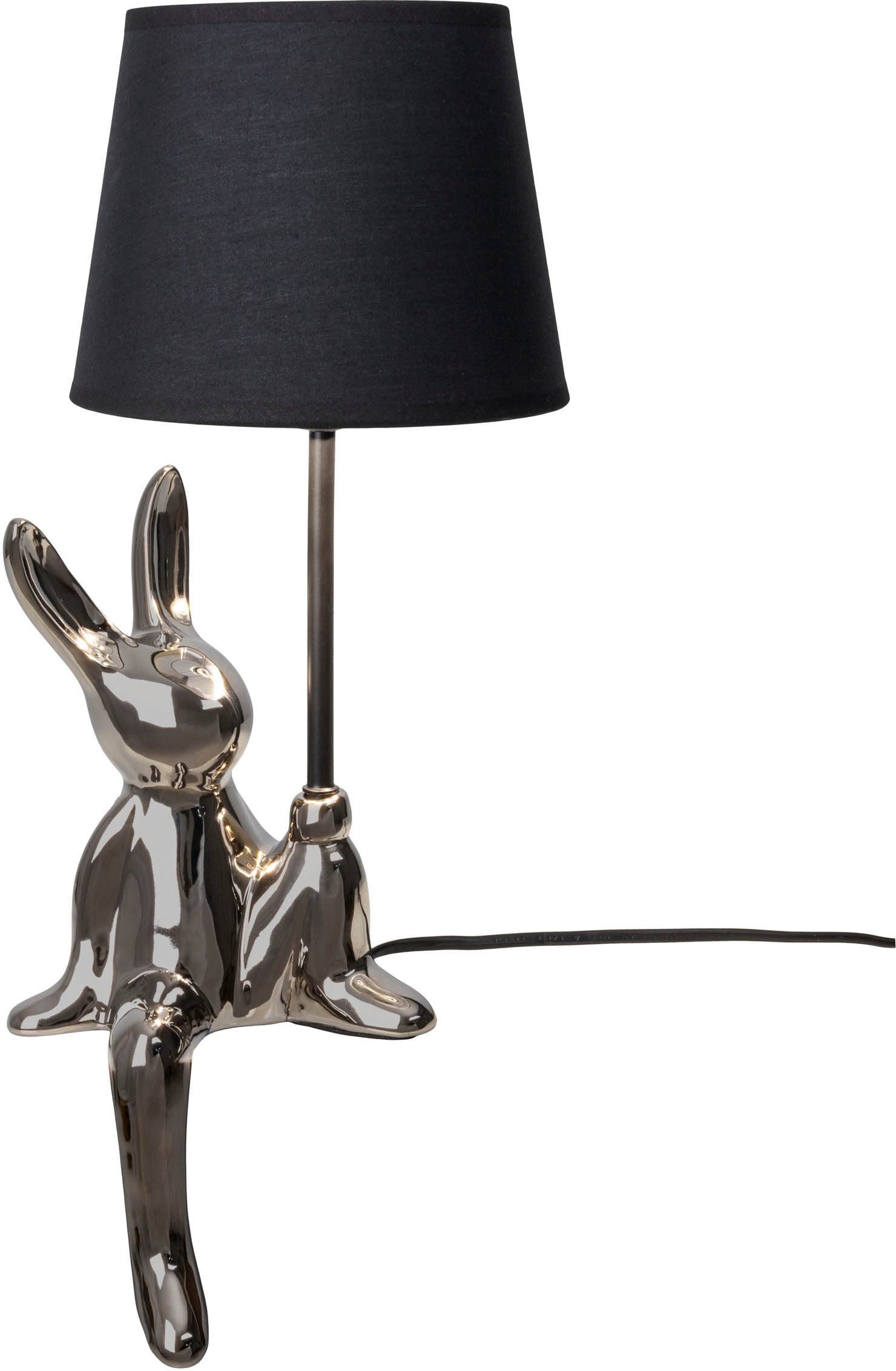 näve Tischleuchte Helge Hase, ohne Leuchtmittel, Osterhase, Keramikfuß, Textilschirm schwarz, Ostern, Tischlampe