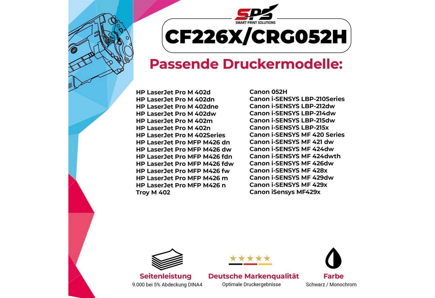 Thumbnail - SPS Tonerkartusche CF226X Toner Schwarz – Kompatibel mit HP LaserJet Pro M402 / M426, (Single-Pack, 1-St., Einzeltoneinh...