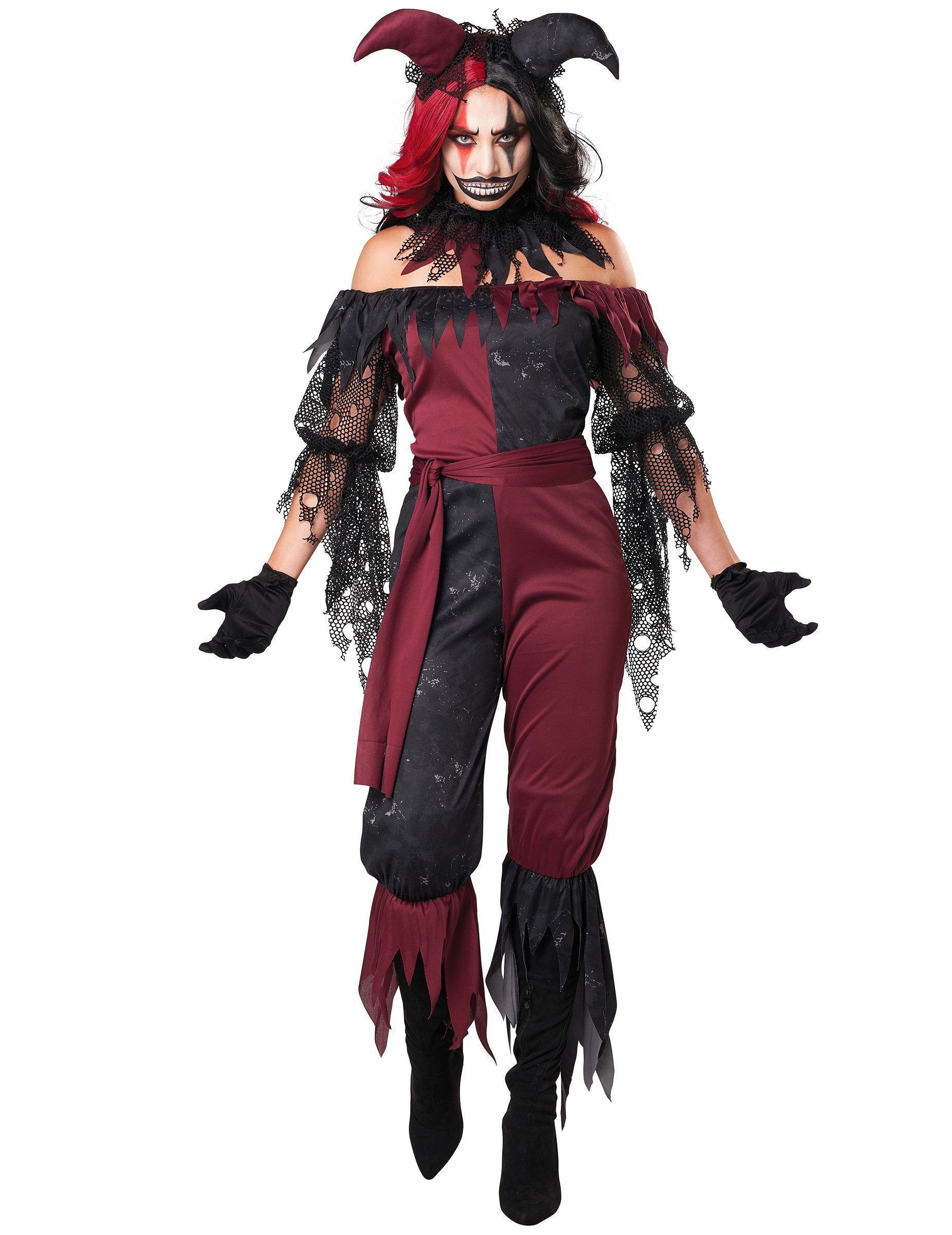 Kostüm Psychoclown-Damenkostüm für Halloween schwarz-rot