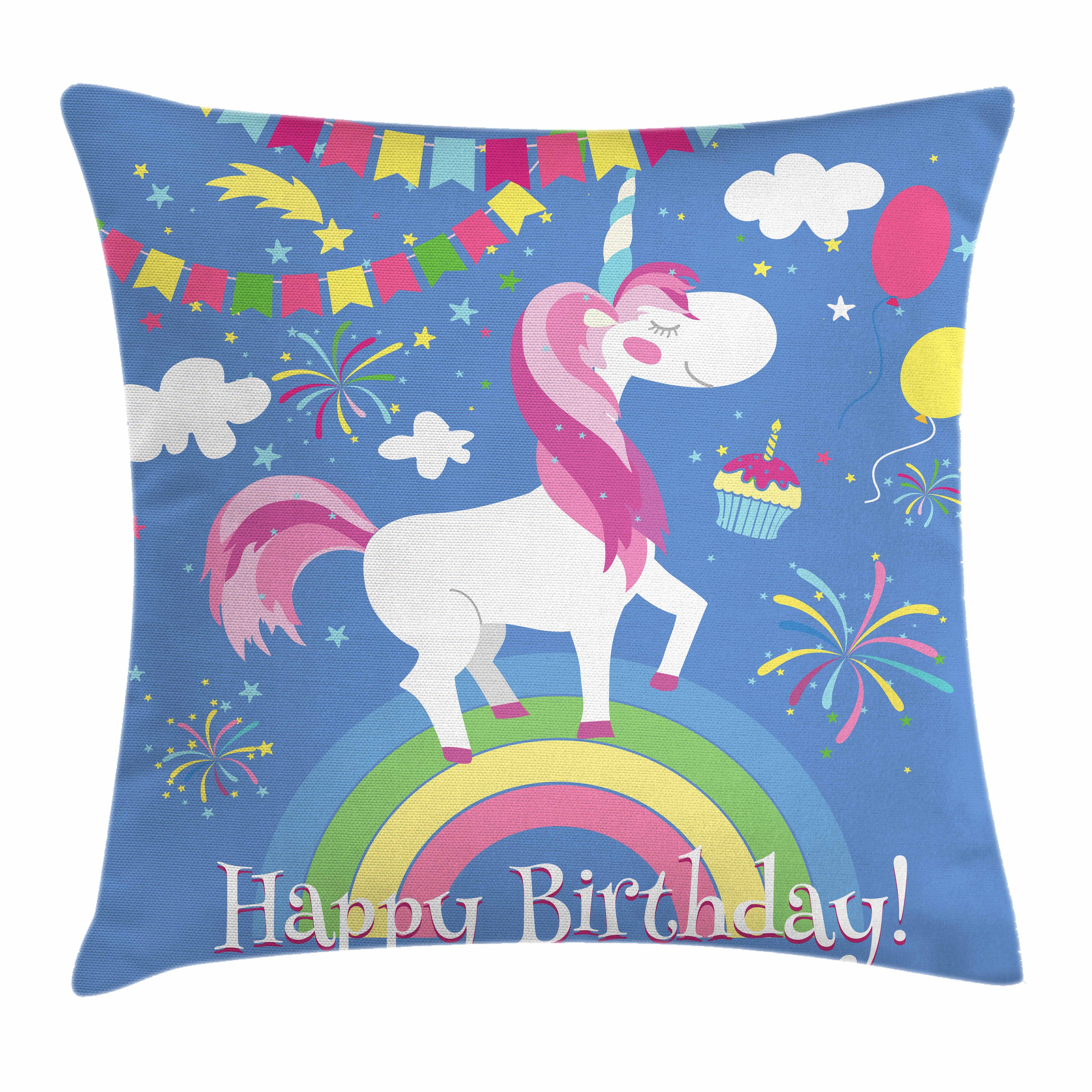 Kissenbezüge Waschbar mit Reißverschluss Kissenhülle mit Farbfesten Klaren Farben Beidseitiger Druck, Abakuhaus (1 Stück), Unicorn-Party Geburtstags-Cartoon