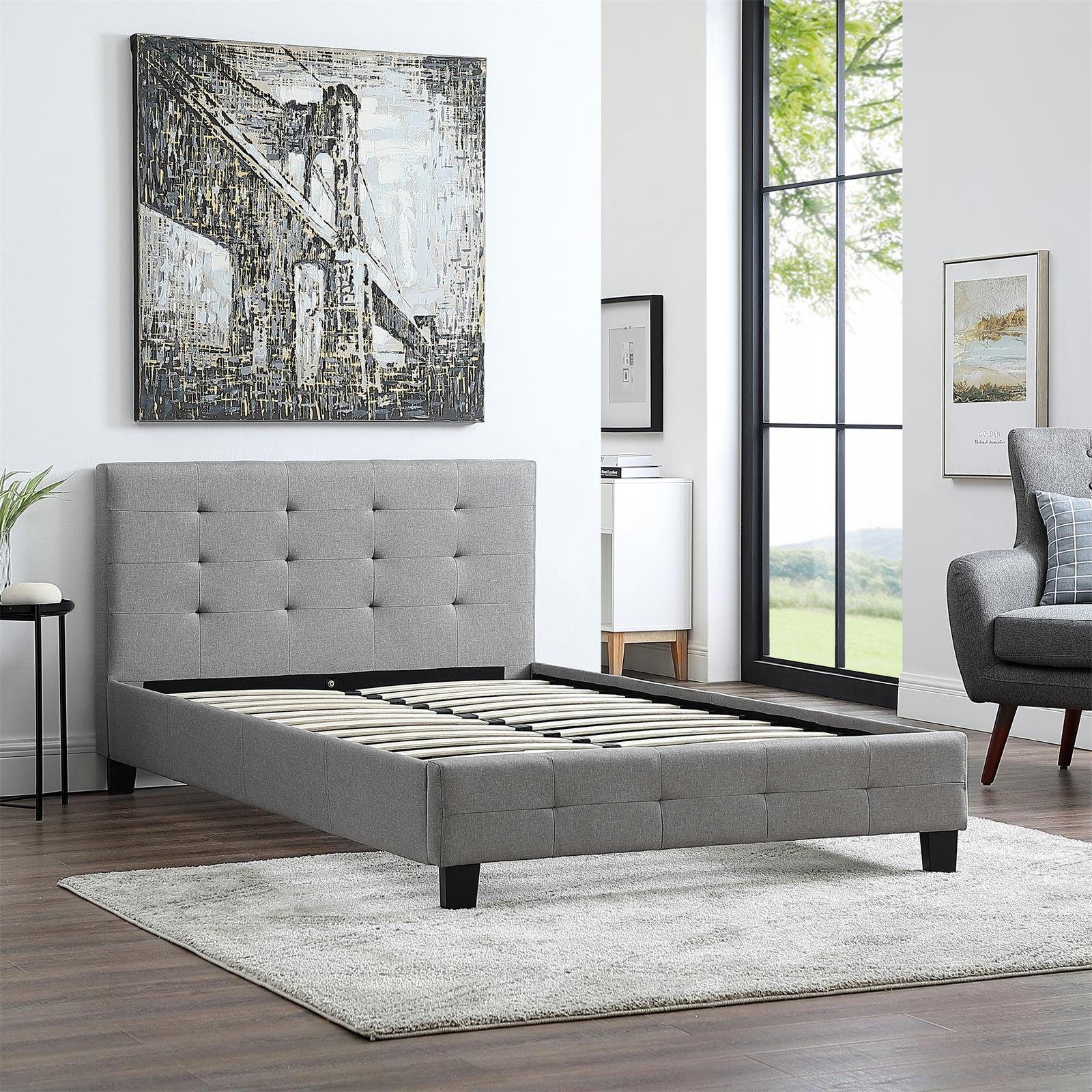 CARO-Möbel Polsterbett NEBRASKA, Polsterbett Einzelbett Design Bettgestell mit Lattenrost 120cm breit S