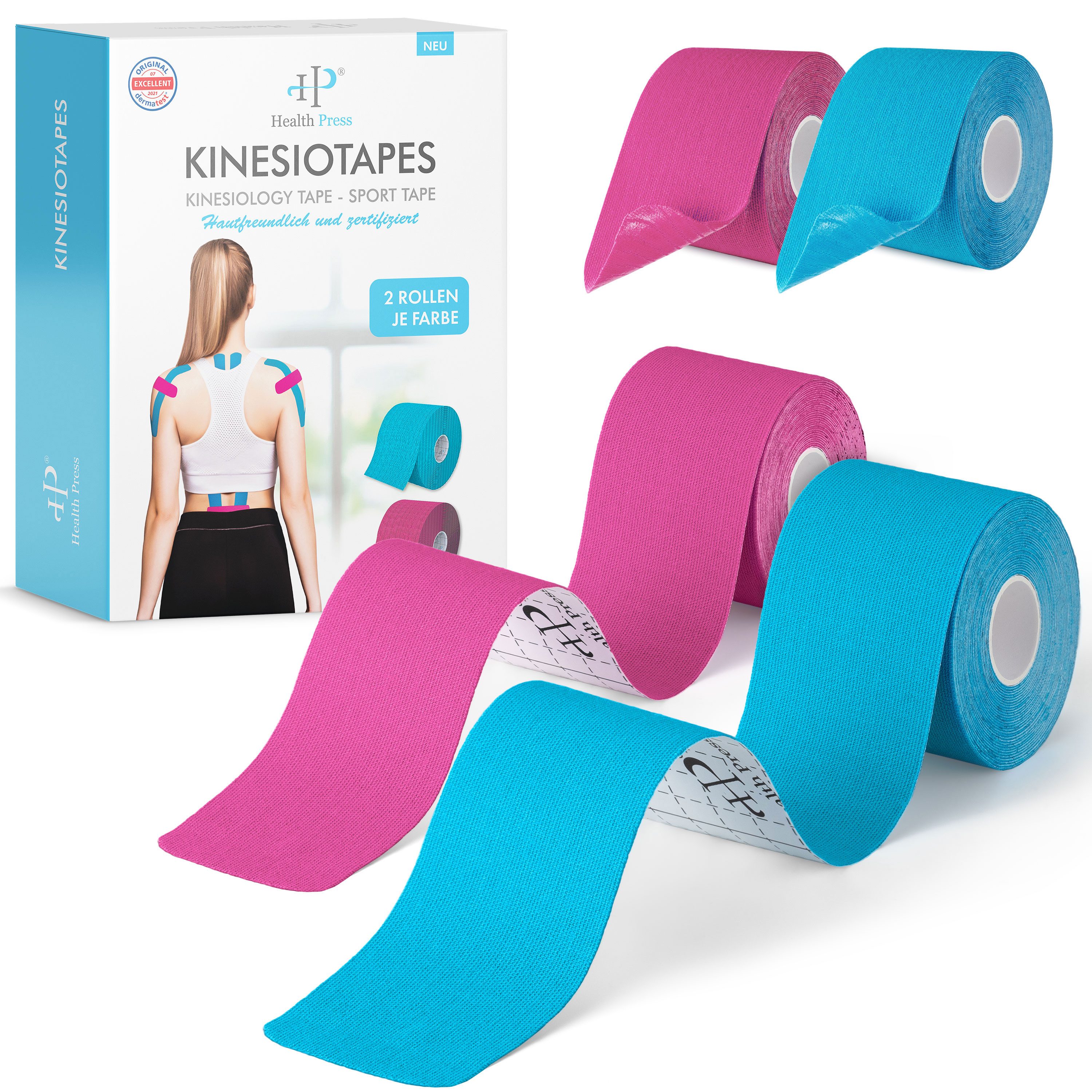 Health Press Kinesiologie-Tape Kinesiotapes - 4 Rollen