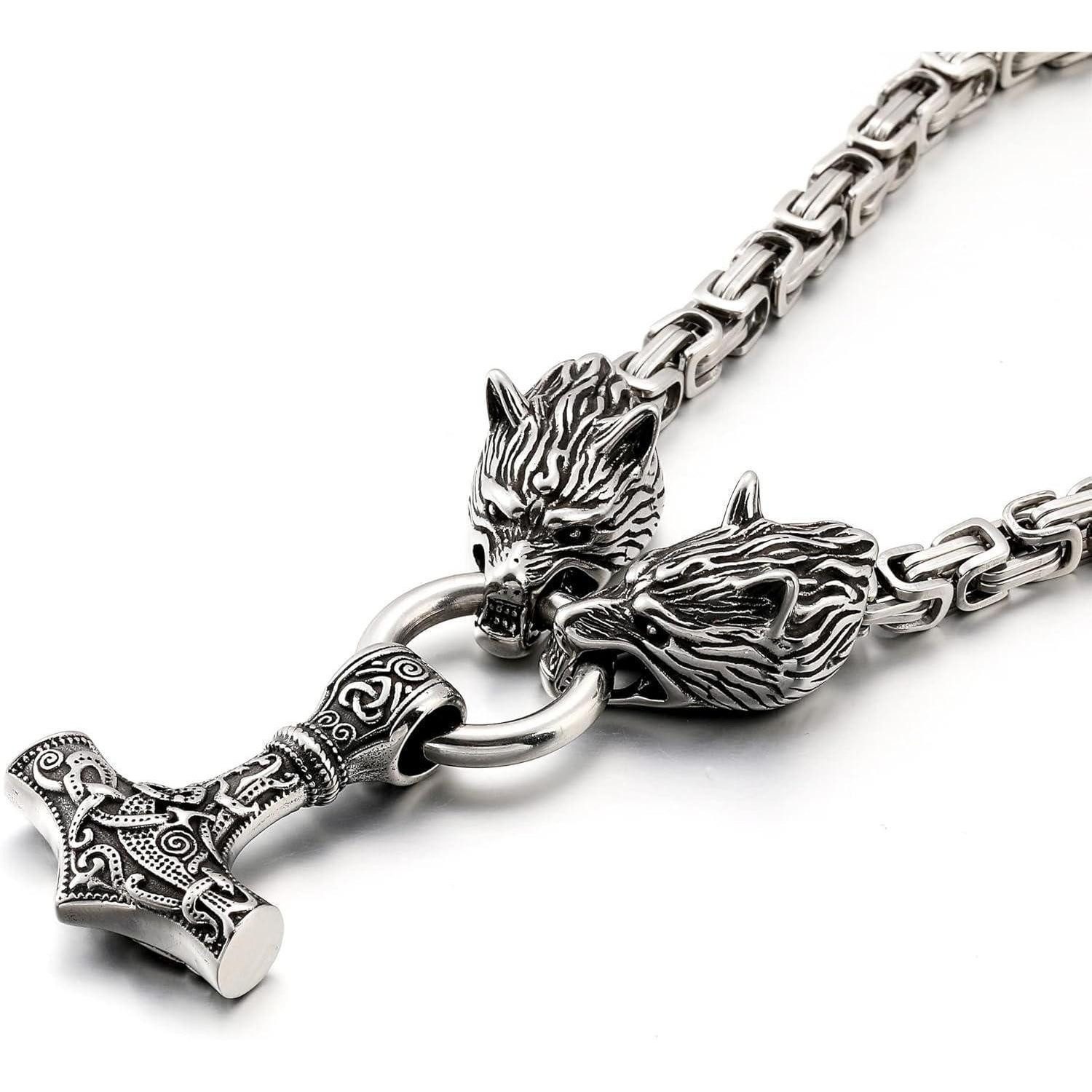 LuxusKollektion Kette mit Anhänger Wikinger Thors Hammer Halskette Edelstahl Runen kette Viking Geschenke – Bild 3 von 5