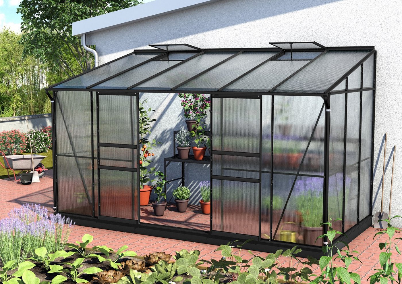 Thumbnail - Vitavia Gewächshaus Ida 7800 HKP 4mm Schwarz Alumit 2 Fenster