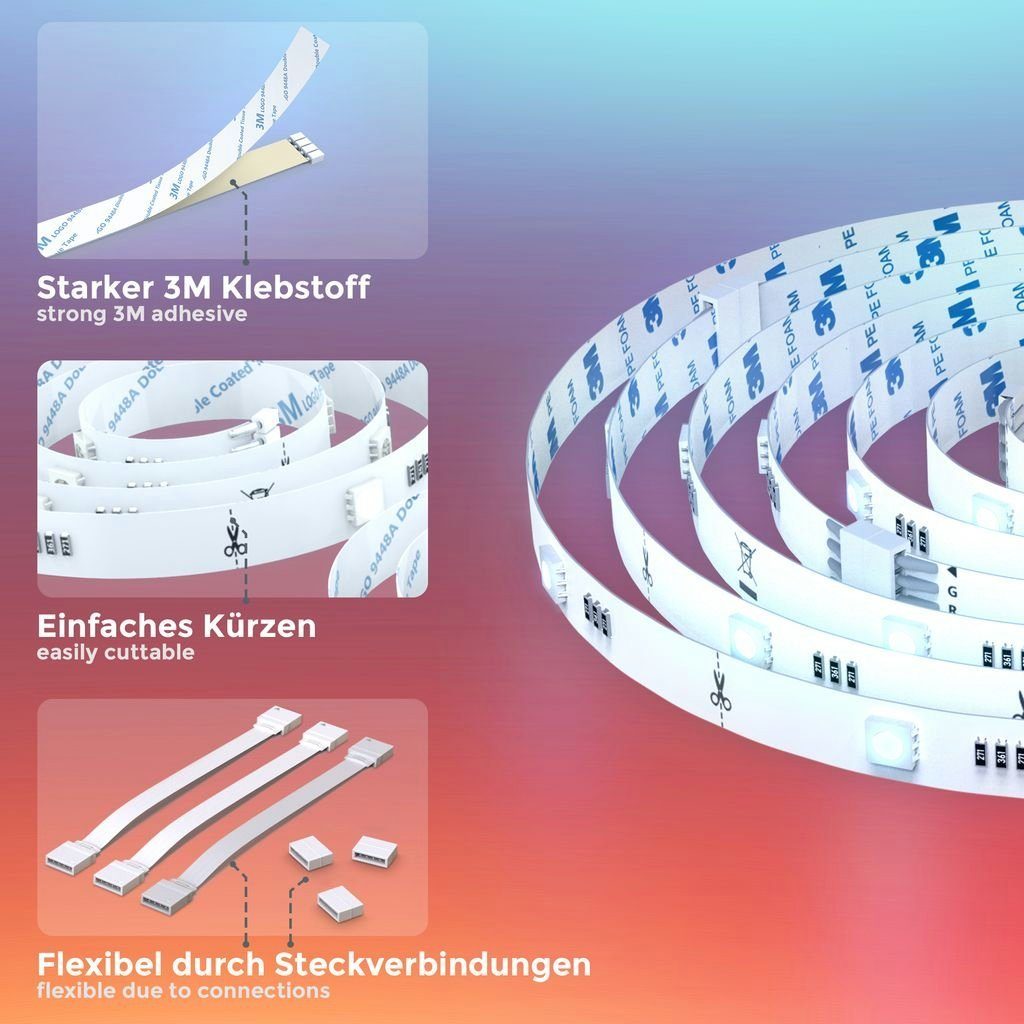 B.K.Licht Schrankleuchte LED Streifen PC 40-55 Zoll 200cm Fernbedienung selbstklebend - BKL1231, LED fest integriert, Streifen Band PC 40-60 Zoll Fernbedienung selbstklebend Farbwechsel