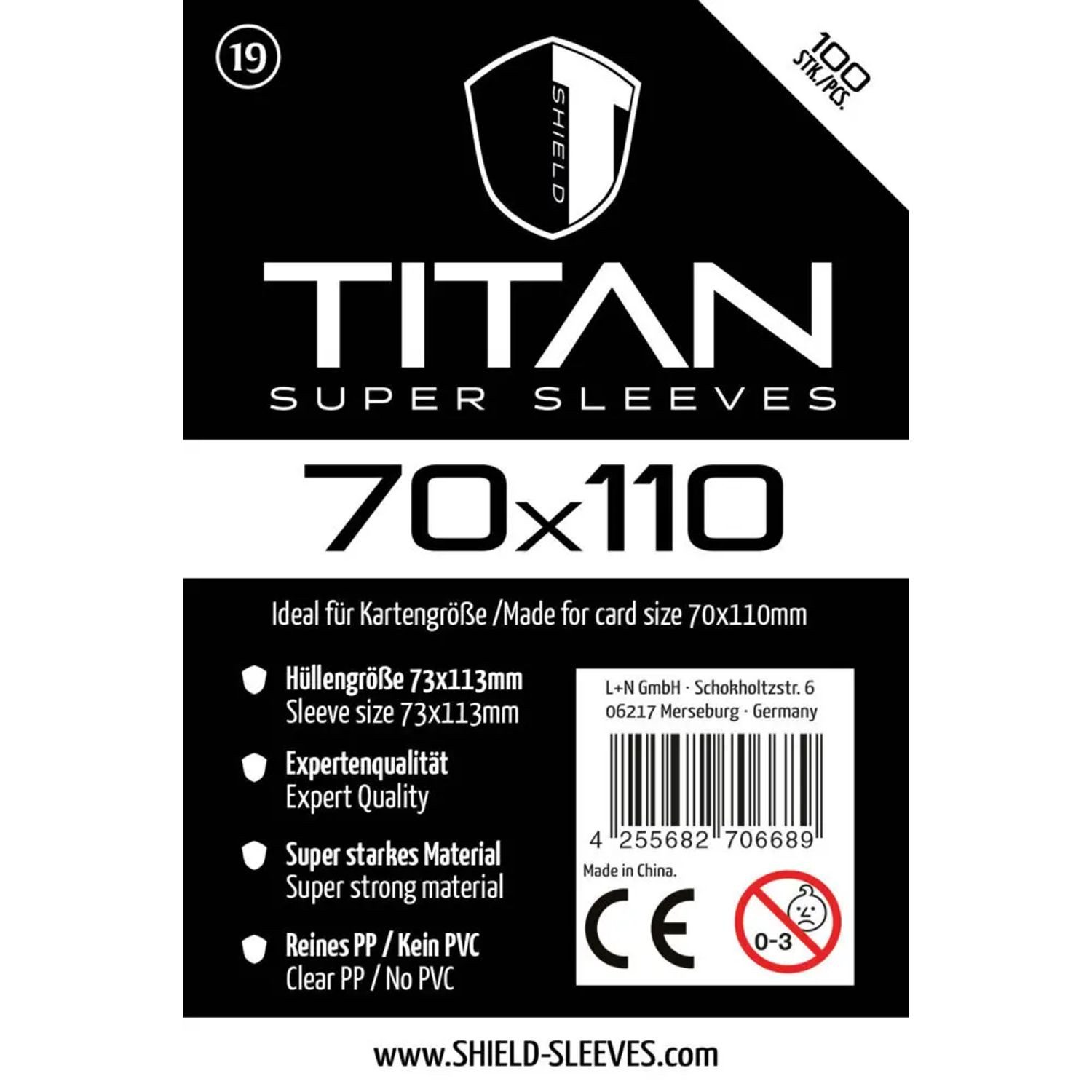 SHIELD Spiel Shield Titan 19 - 100 Super Sleeves für Kartengröße 70x110 mm