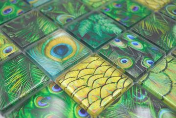 Mosani Mosaikfliesen Mosaikfliese Glasmosaik Pfau Kiwi gelb grün