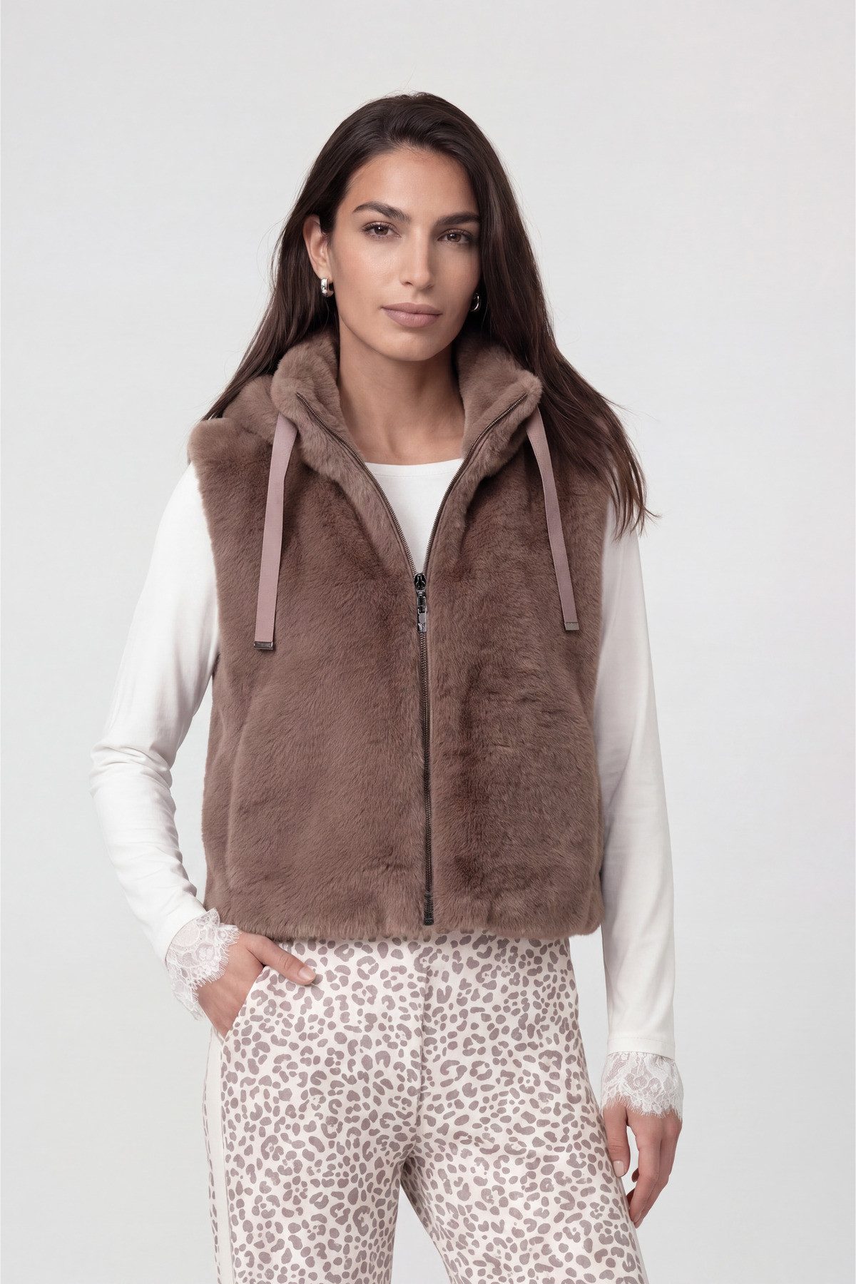 Monari Fellimitatweste Weste fake fur Regular fit mit Stehkragen