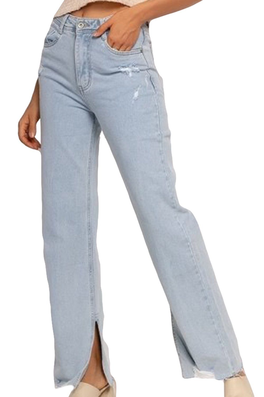 HELLO MISS High-waist-Jeans »3675« (1-tlg) Damen Straight Jeans Lockere  Gerissene Denim Hose mit Schlitz online kaufen | OTTO