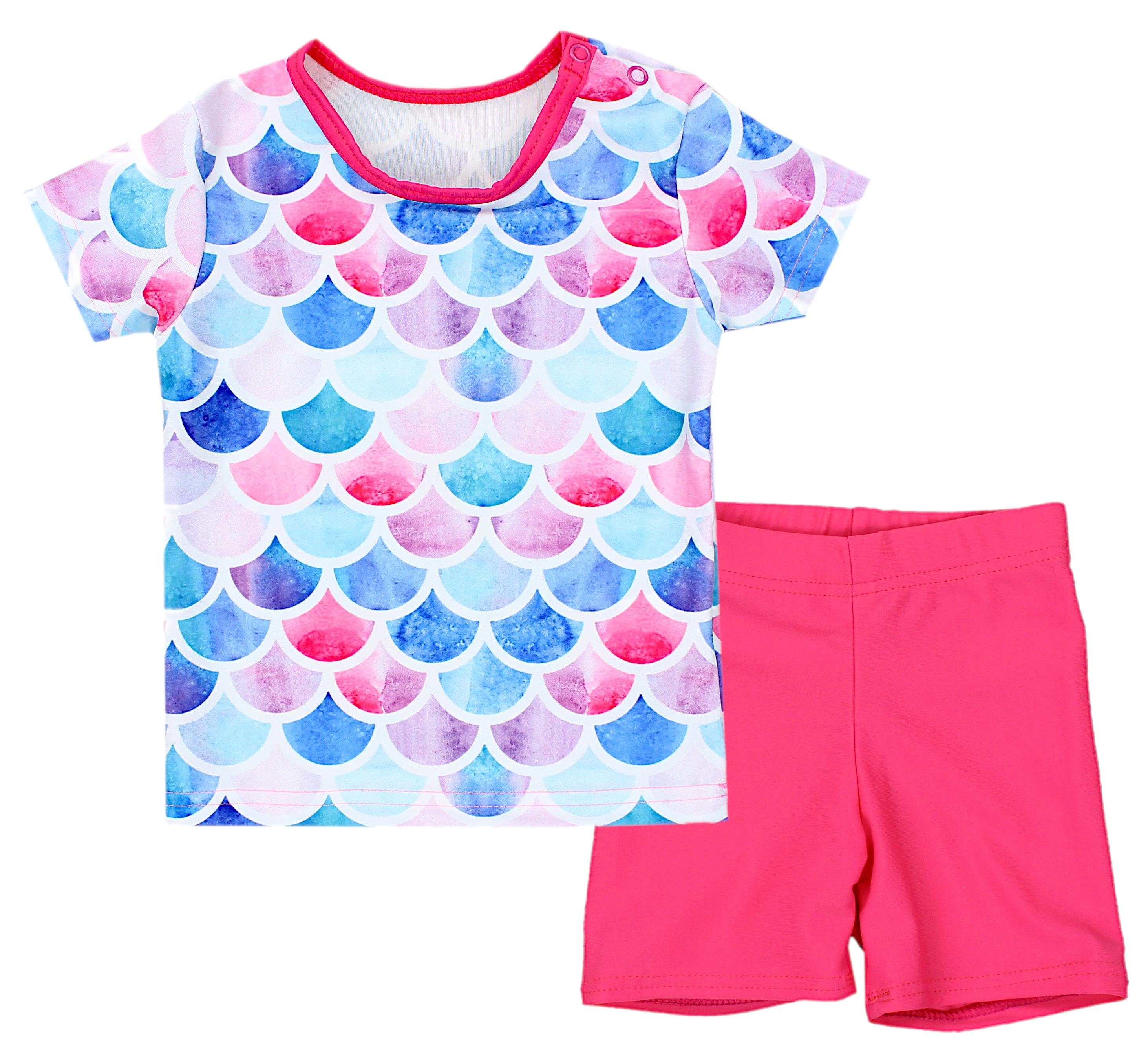 Aquarti Badeanzug Baby Mädchen Zweiteiler Kinder Badeanzug Set Shirt Badehose UV-Schutz Meerjungfrau Rosa / Himbeerrot