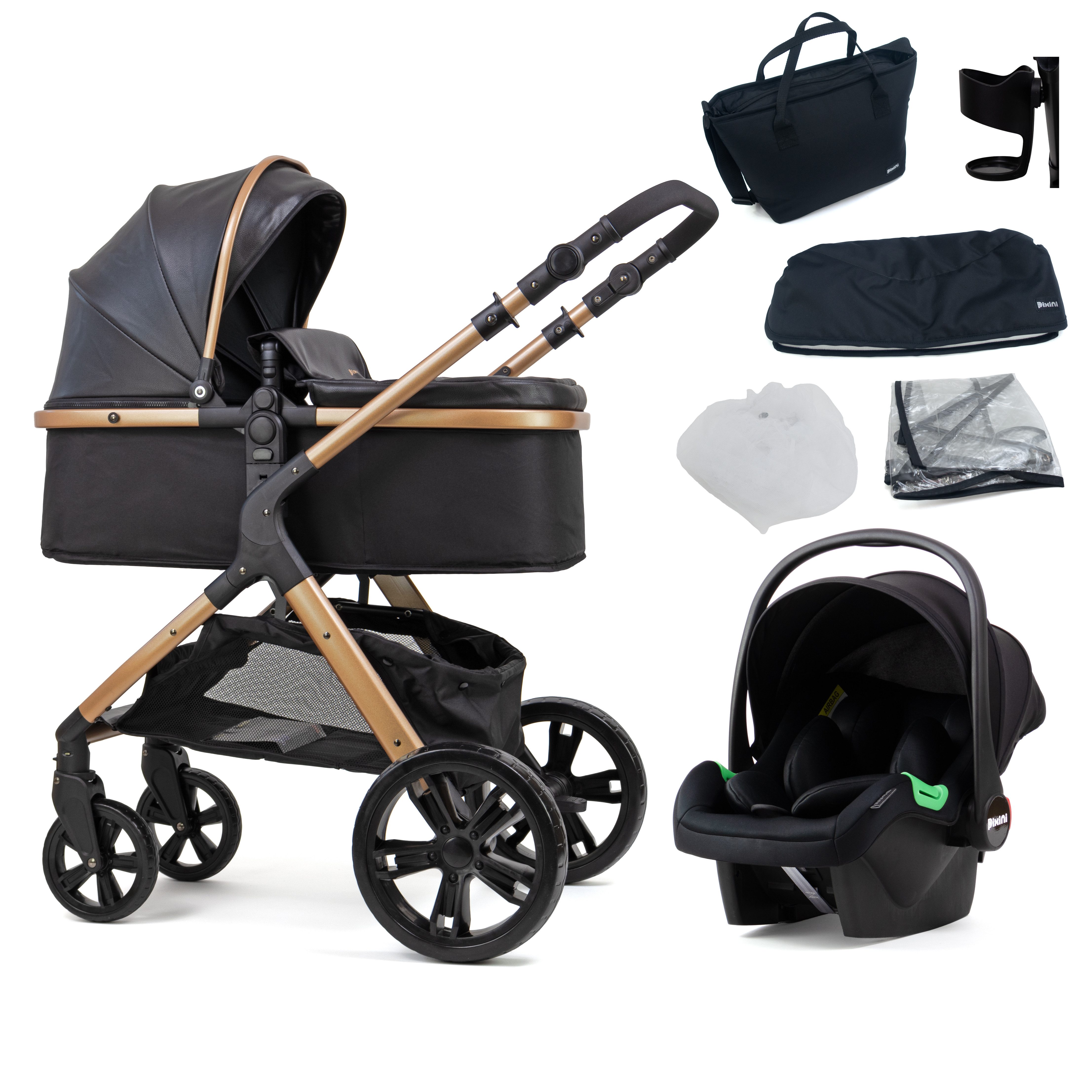 Pixini Kombi-Kinderwagen Pixini Nelio Коляски 3in1 Set, Sonnenverdeck