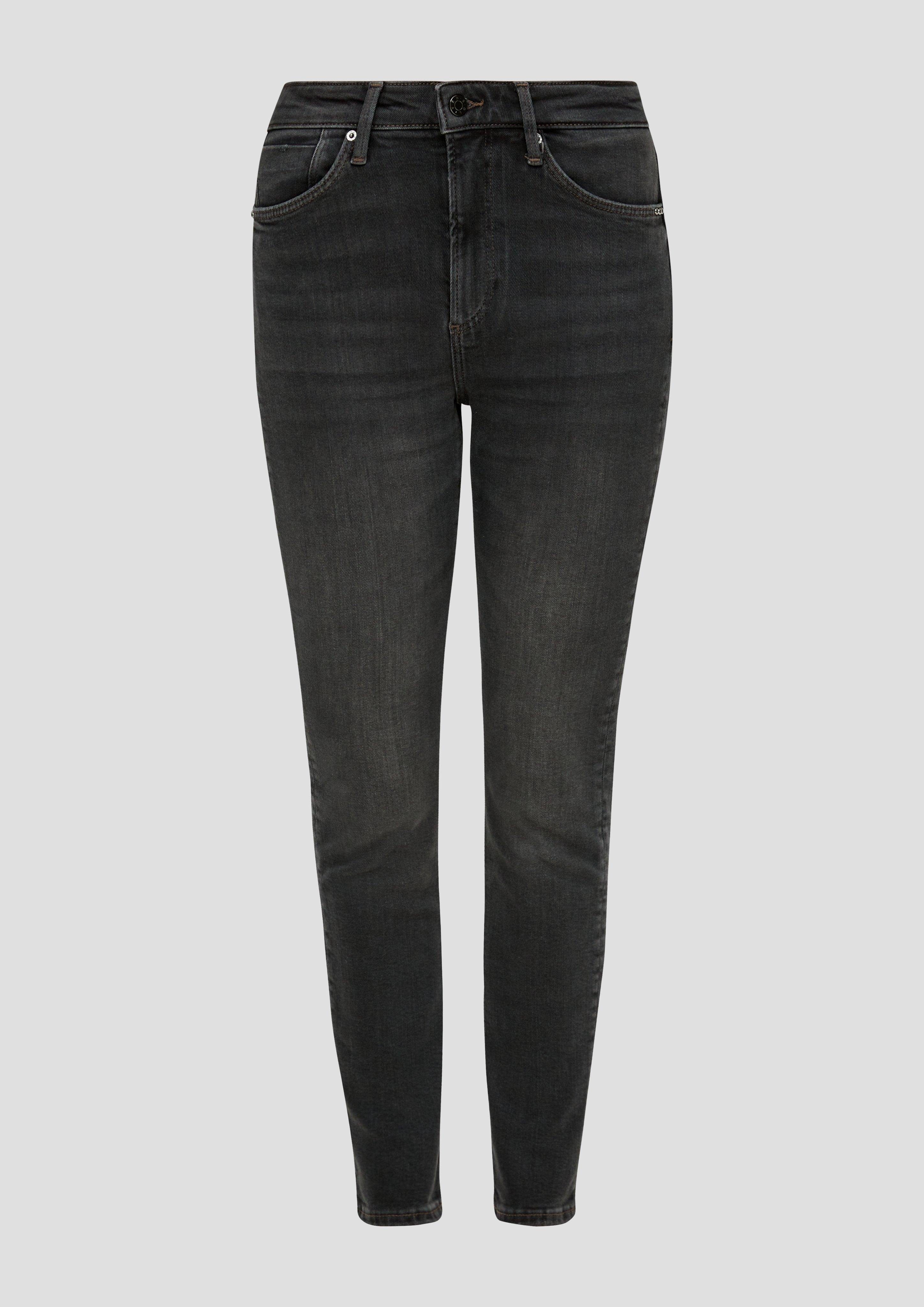 Leg High Rise Skinny graphit / Leder-Patch, Waschung Skinny Nieten, Fit / / Izabell Jeans s.Oliver 7/8-Jeans