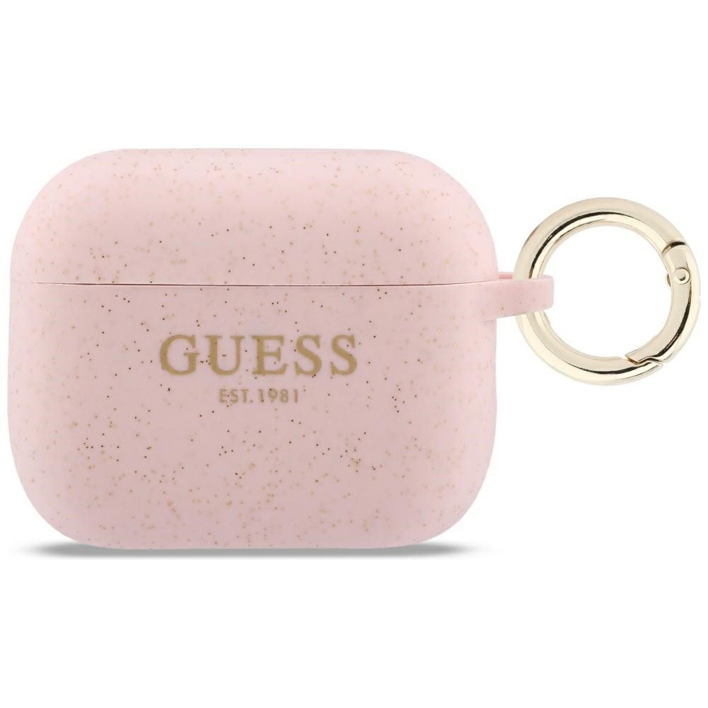 Guess Kopfhörer-Schutzhülle Schutzhülle Aufbewahrungsetui Schlüsselanhänger, Glitzeroptik, Karabinerring, passgenau