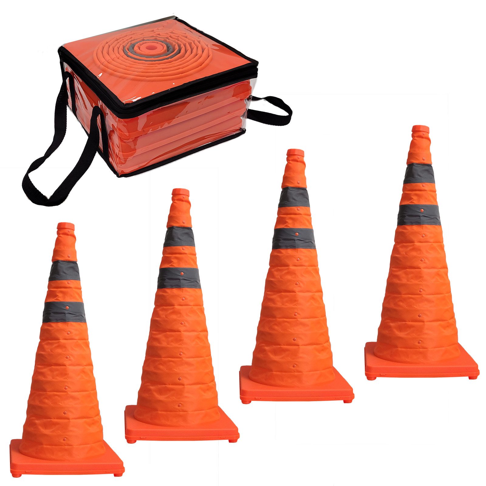 TRUTZHOLM Pylonen faltbar 70cm Leitkegel Warnkegel Verkehrskegel Sicherheitskege (4er Set), Reflektierend